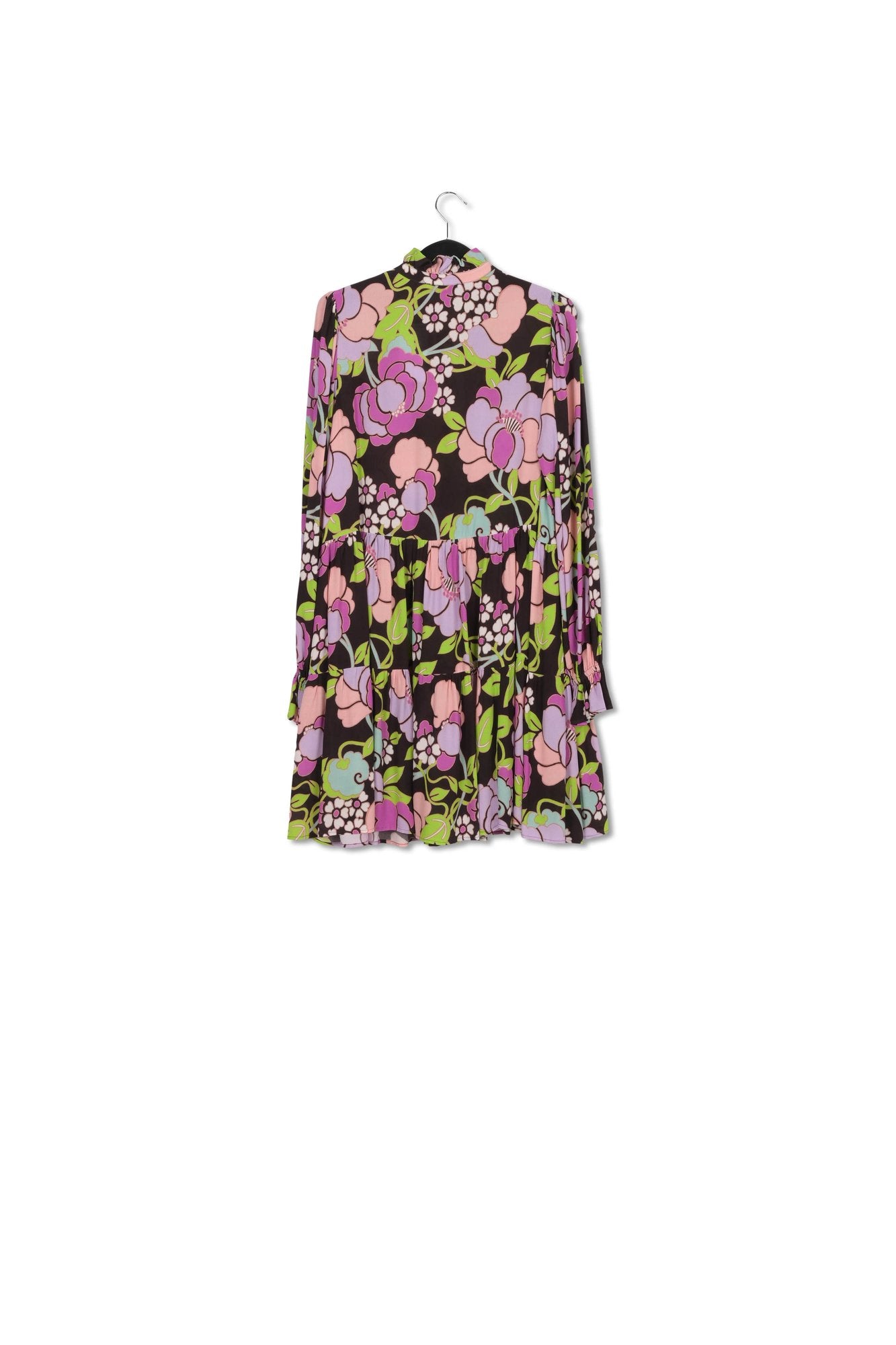 Black tiered mini dress with floral print RE—SSENTIEL | Essentiel second hand