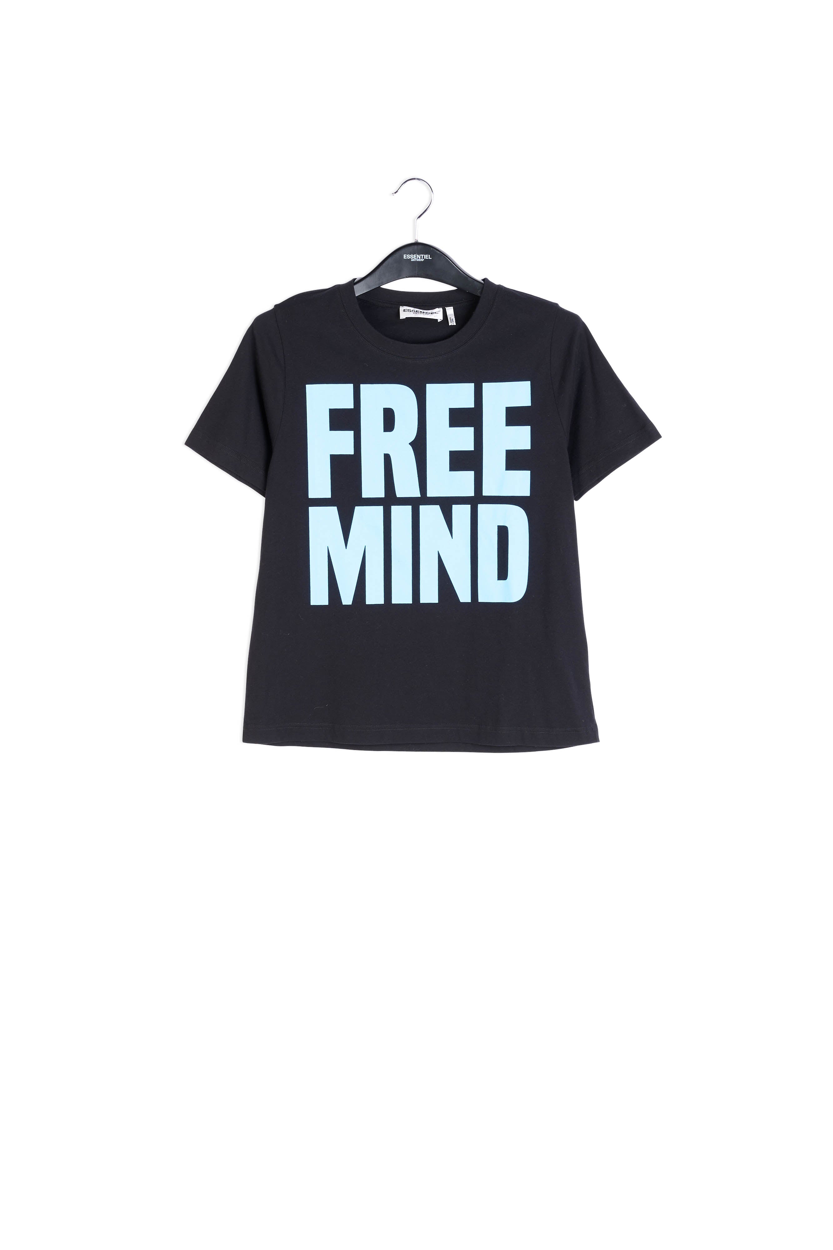 Black cotton t-shirt with blue free mind print RE—SSENTIEL | Essentiel second hand