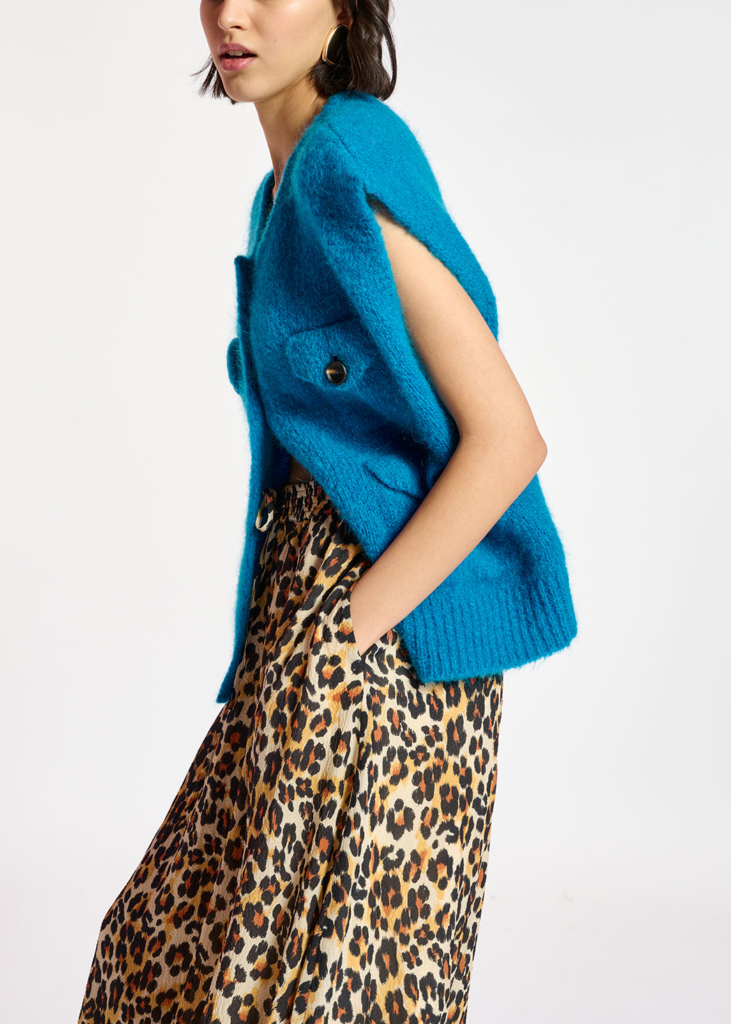 Cardigan sans manches en mohair mélangé bleu RE—SSENTIEL | Essentiel second hand