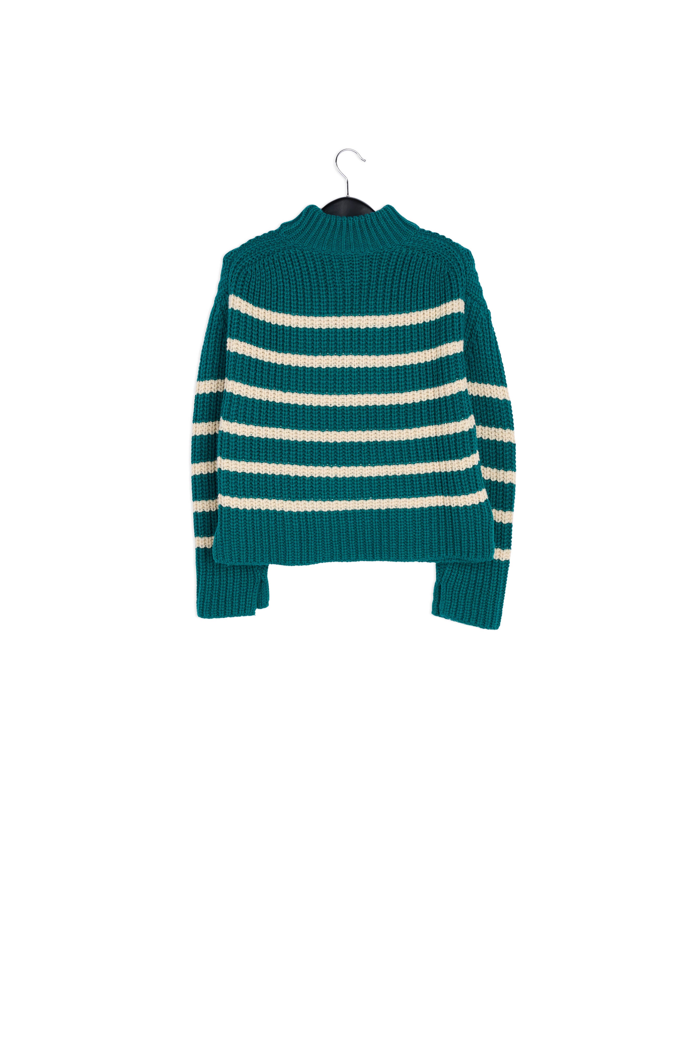 Bottle green and off-white striped ribbed-knit sweater RE—SSENTIEL | Essentiel second hand