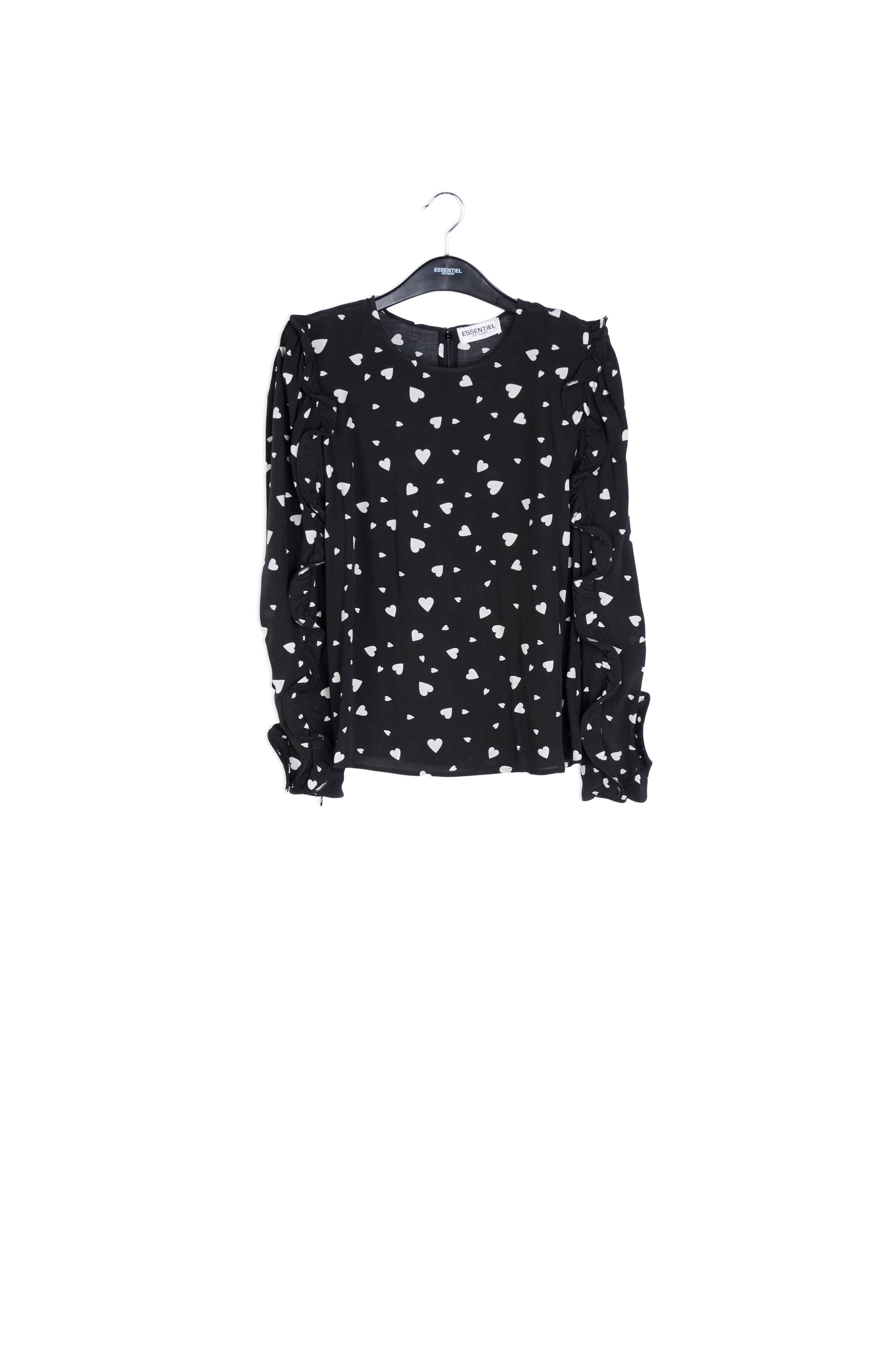 Black heart-print top with ruffled sleeves RE—SSENTIEL | Essentiel second hand