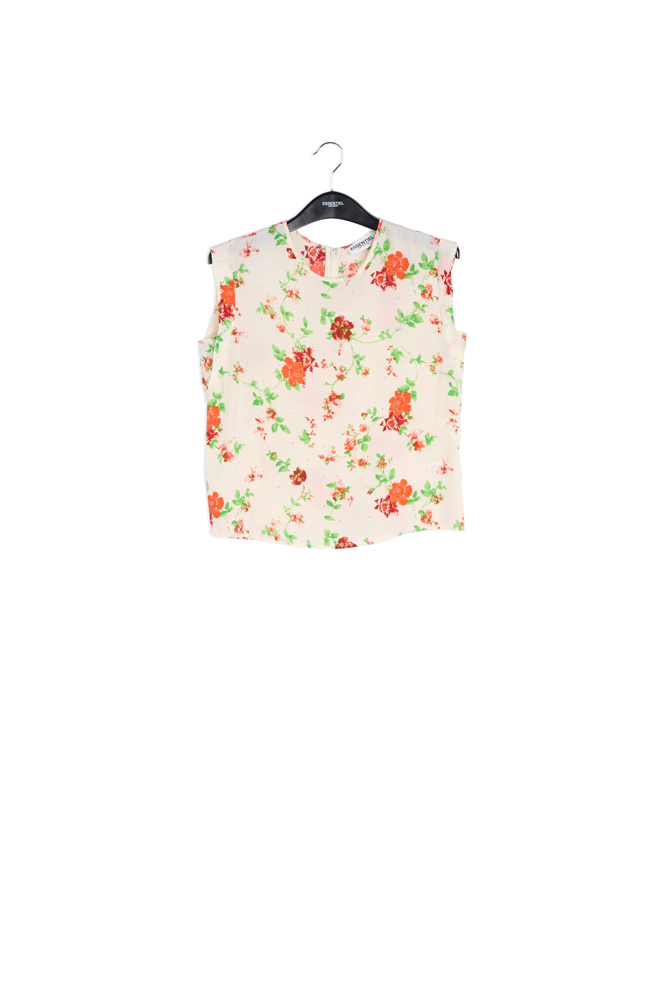 Off-white floral top with rhinestones RE—SSENTIEL | Essentiel second hand