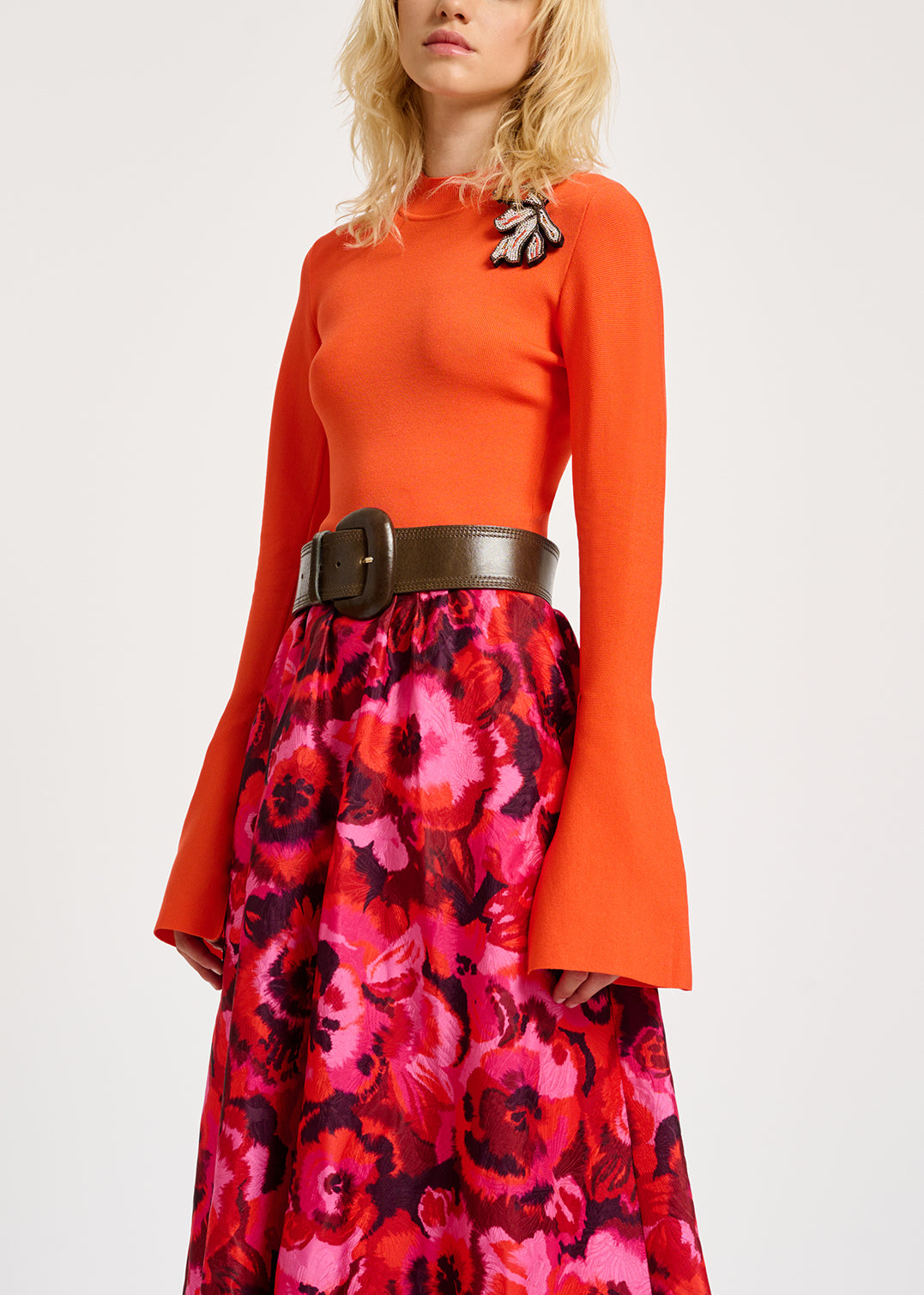Pink, red and purple floral-jacquard midi skirt RE—SSENTIEL | Essentiel second hand
