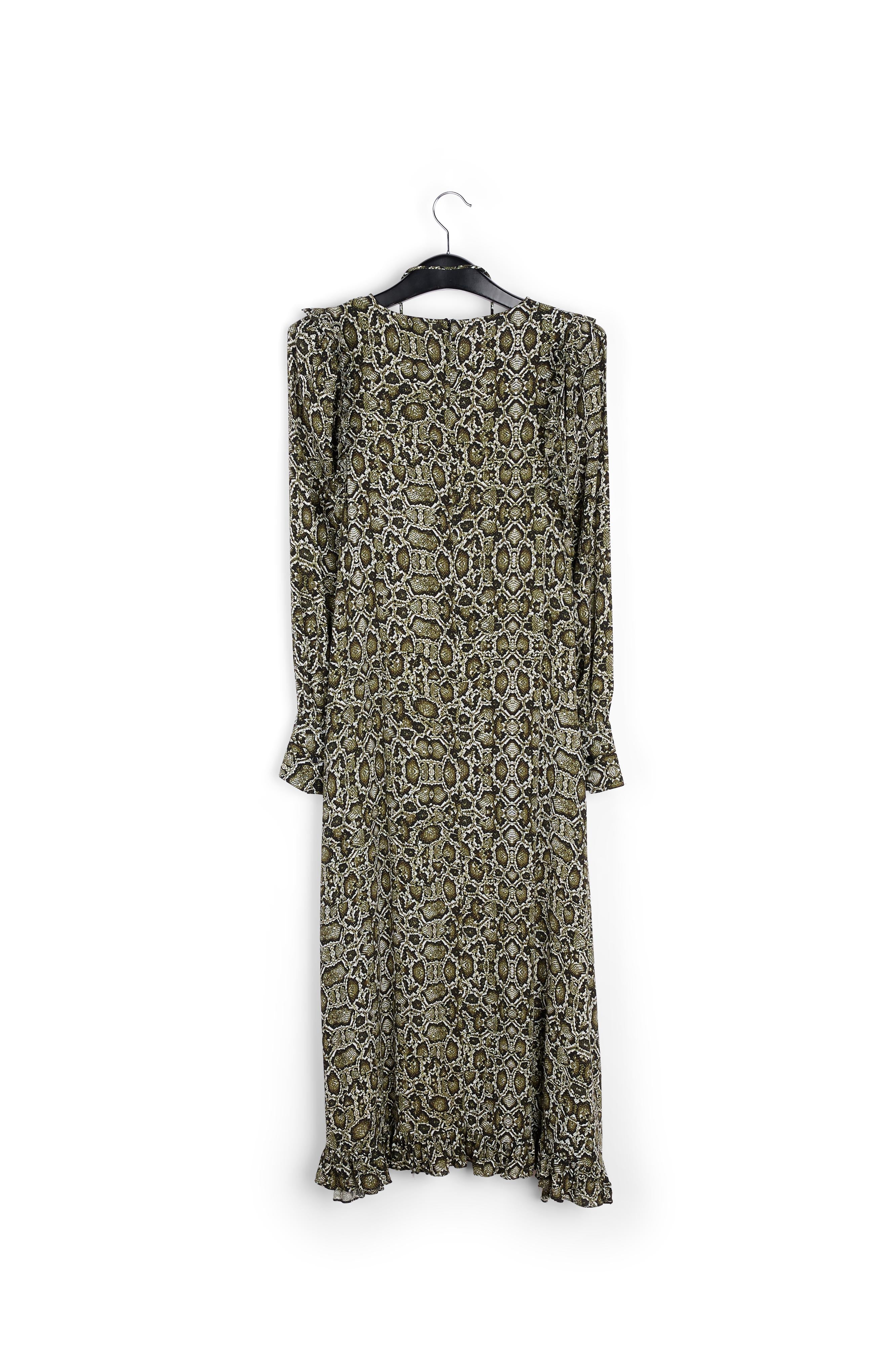 Kakigroene midi-jurk met slangenprint RE—SSENTIEL | Essentiel second hand