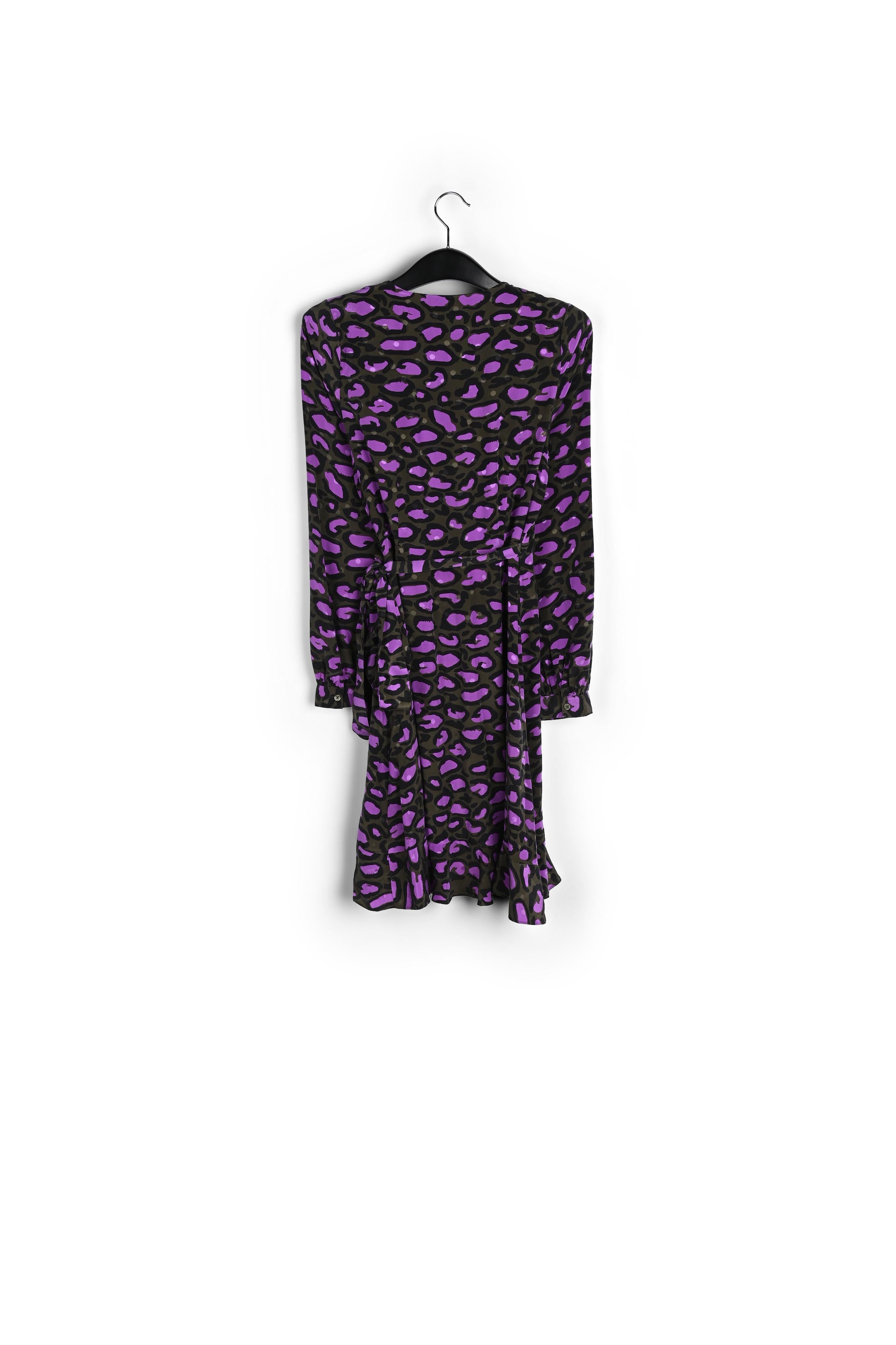 Kakigroene zijden wikkeljurk met luipaardprint RE—SSENTIEL | Essentiel second hand