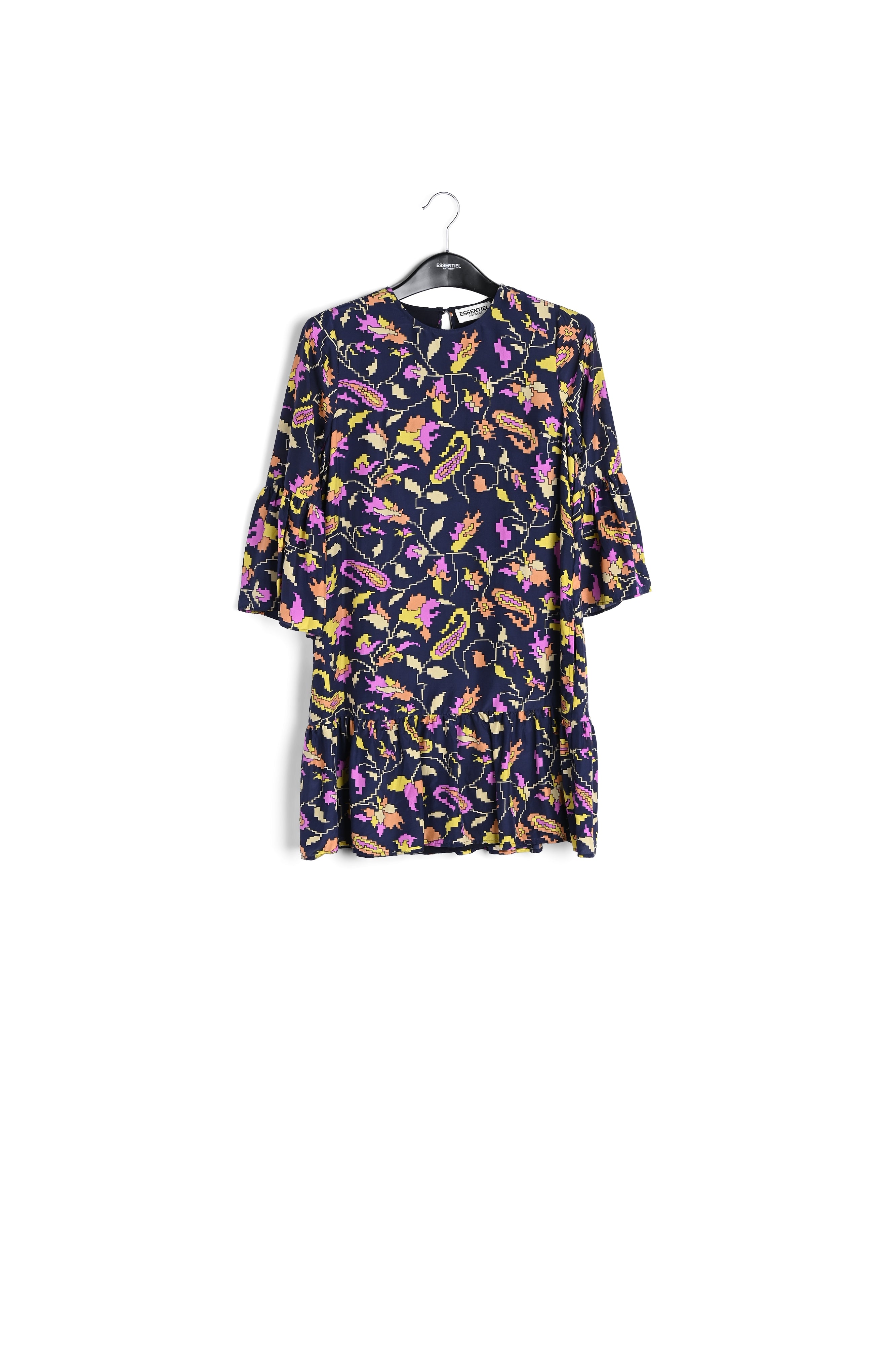 Bruine zijden gebloemde mini-jurk RE—SSENTIEL | Essentiel second hand