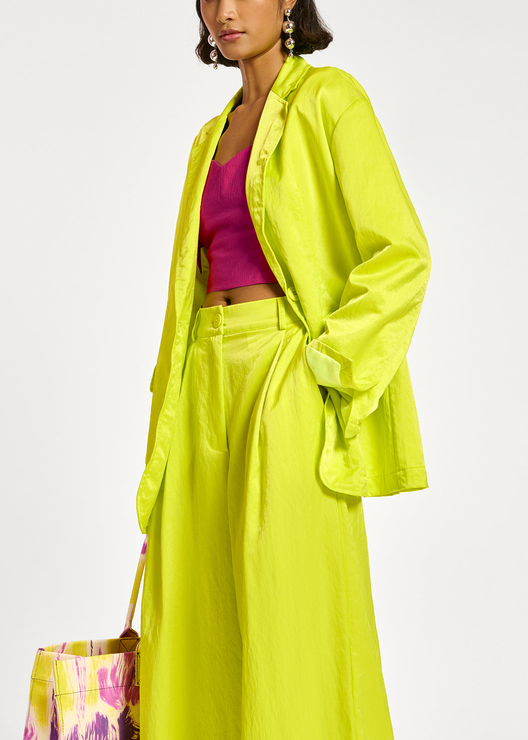 Blazer droit en satin vert citron RE—SSENTIEL | Essentiel second hand