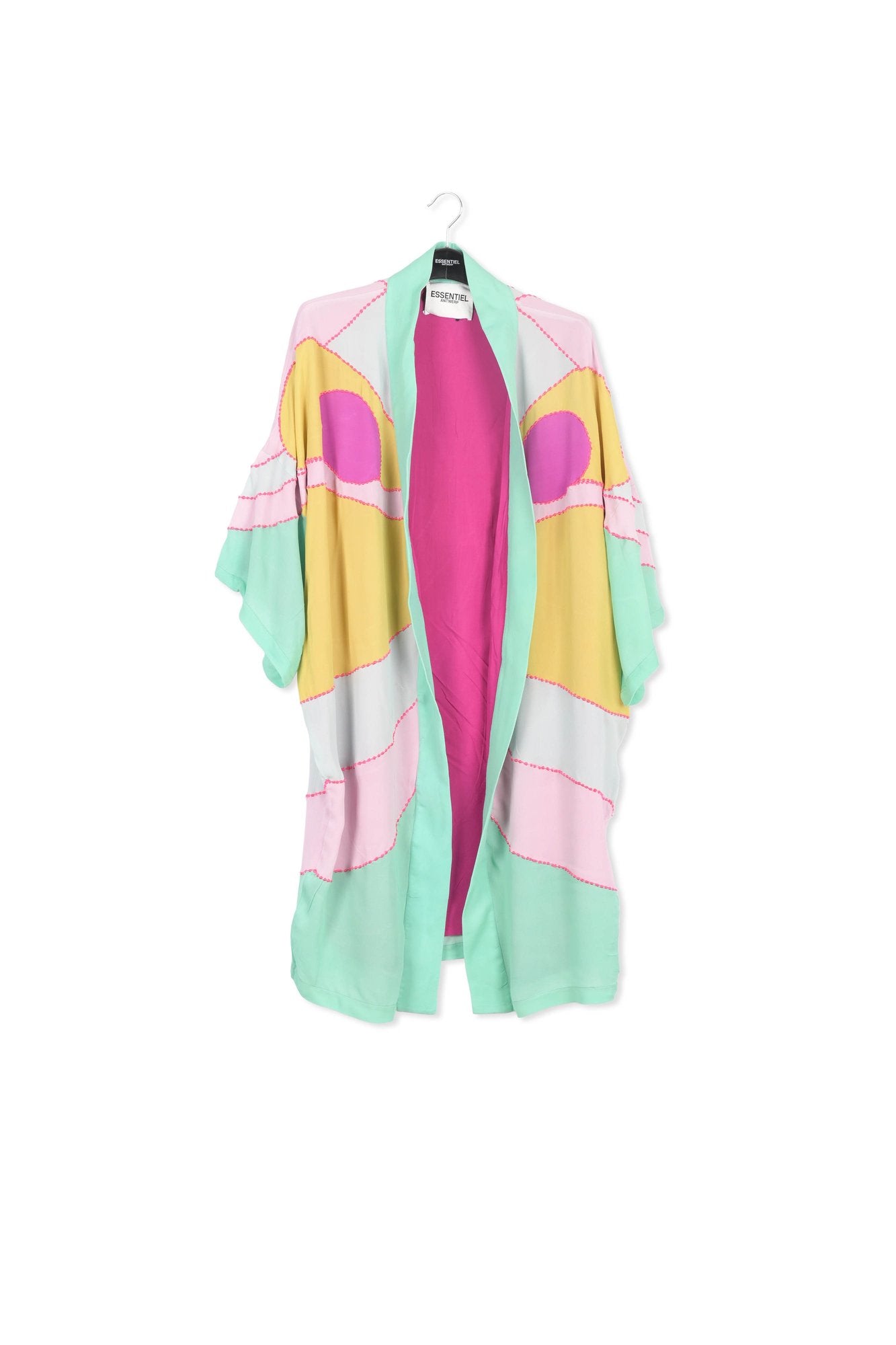 Yellow, pink and light blue kimono with embroideries RE—SSENTIEL | Essentiel second hand