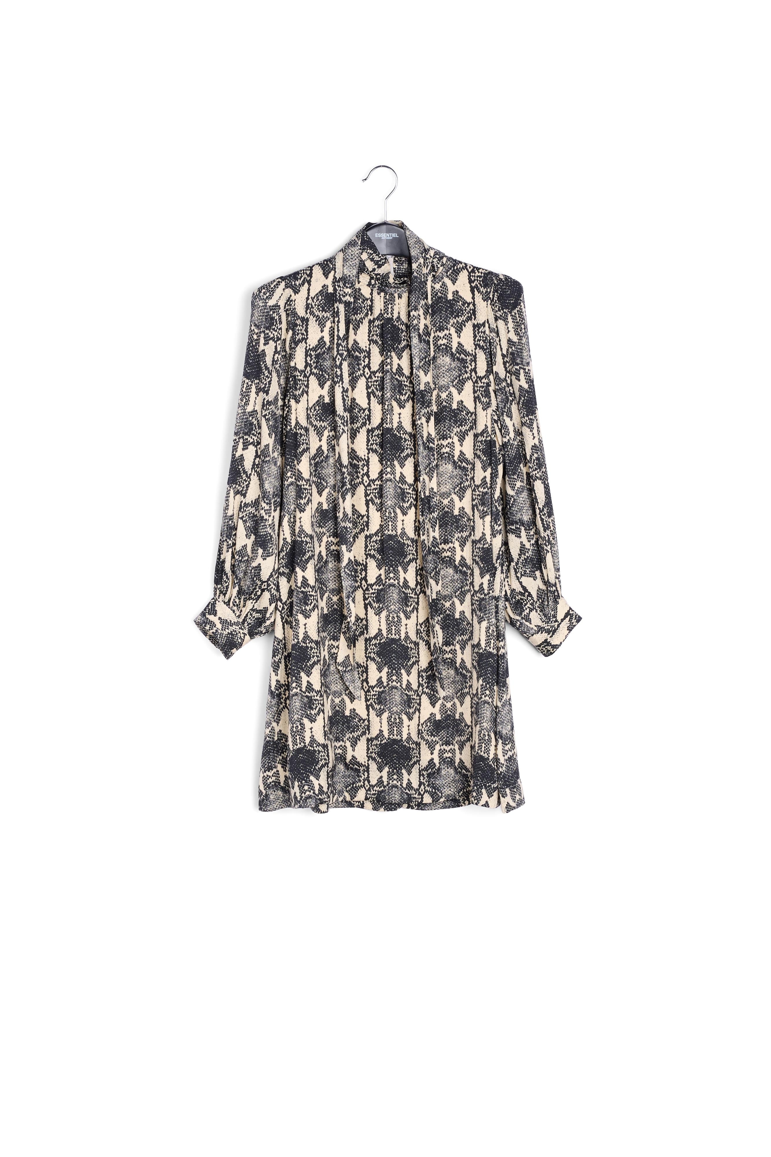 Gebroken witte mini-jurk met opstaande kraag en slangenprint RE—SSENTIEL | Essentiel second hand