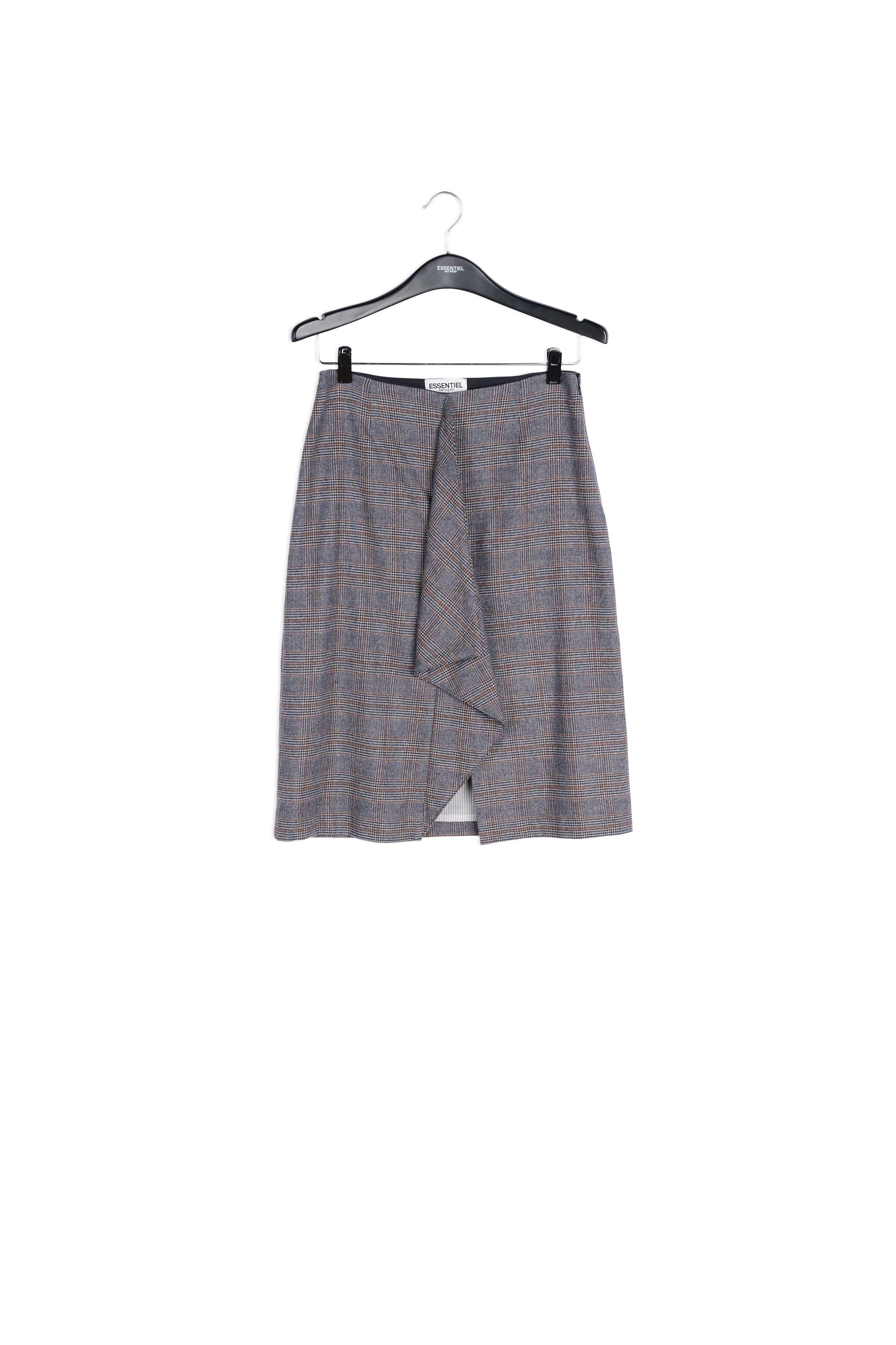Jupe grise à carreaux avec fente volantée RE—SSENTIEL | Essentiel second hand