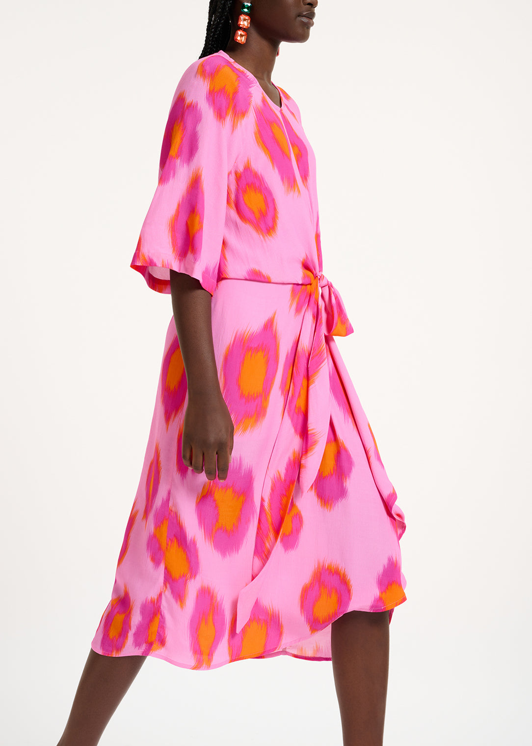 Robe midi à imprimé léopard rose, pourpre et orange RE—SSENTIEL | Essentiel second hand