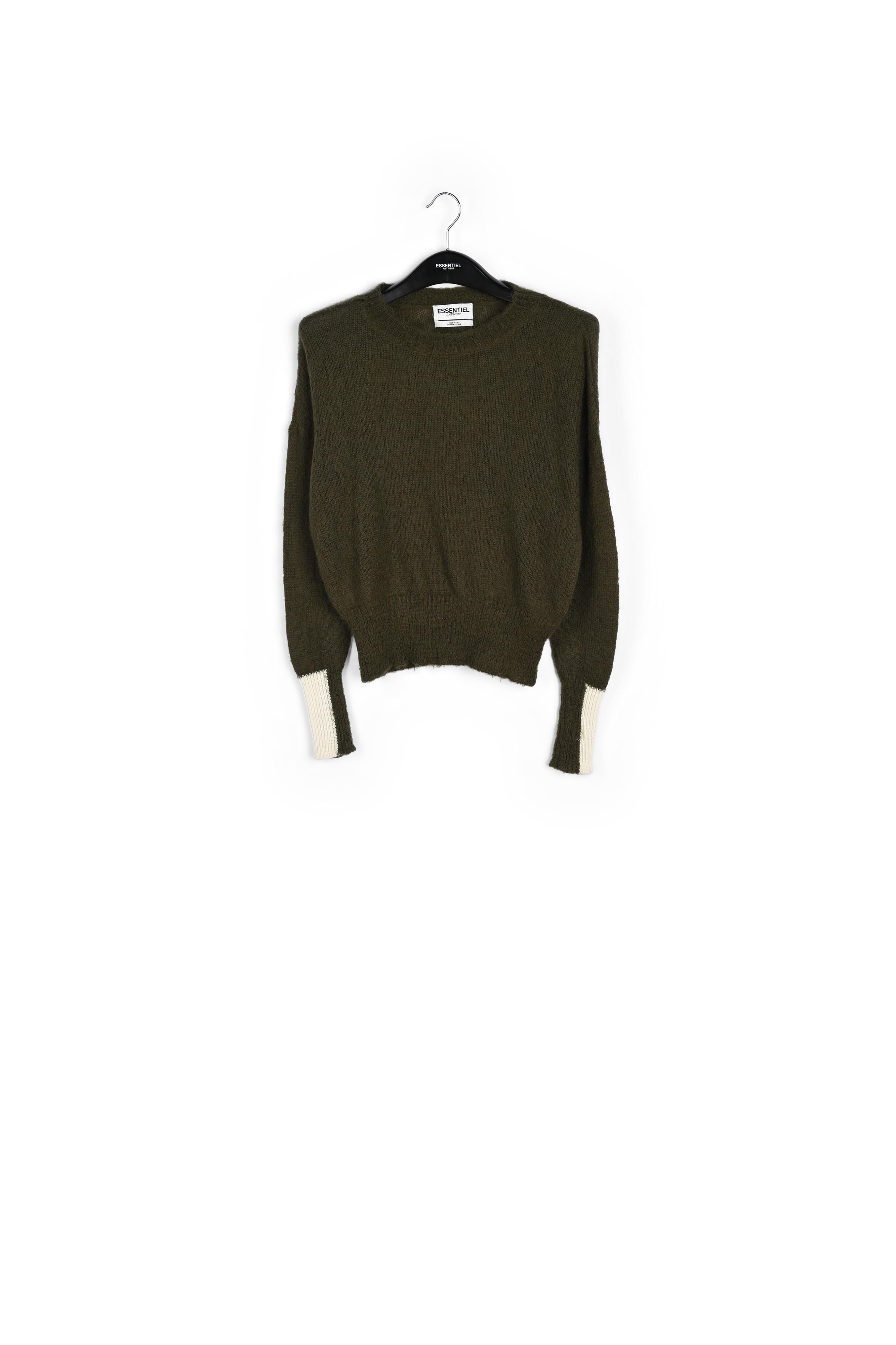 Khaki green light knit sweater with contrasting cuffs RE—SSENTIEL | Essentiel second hand