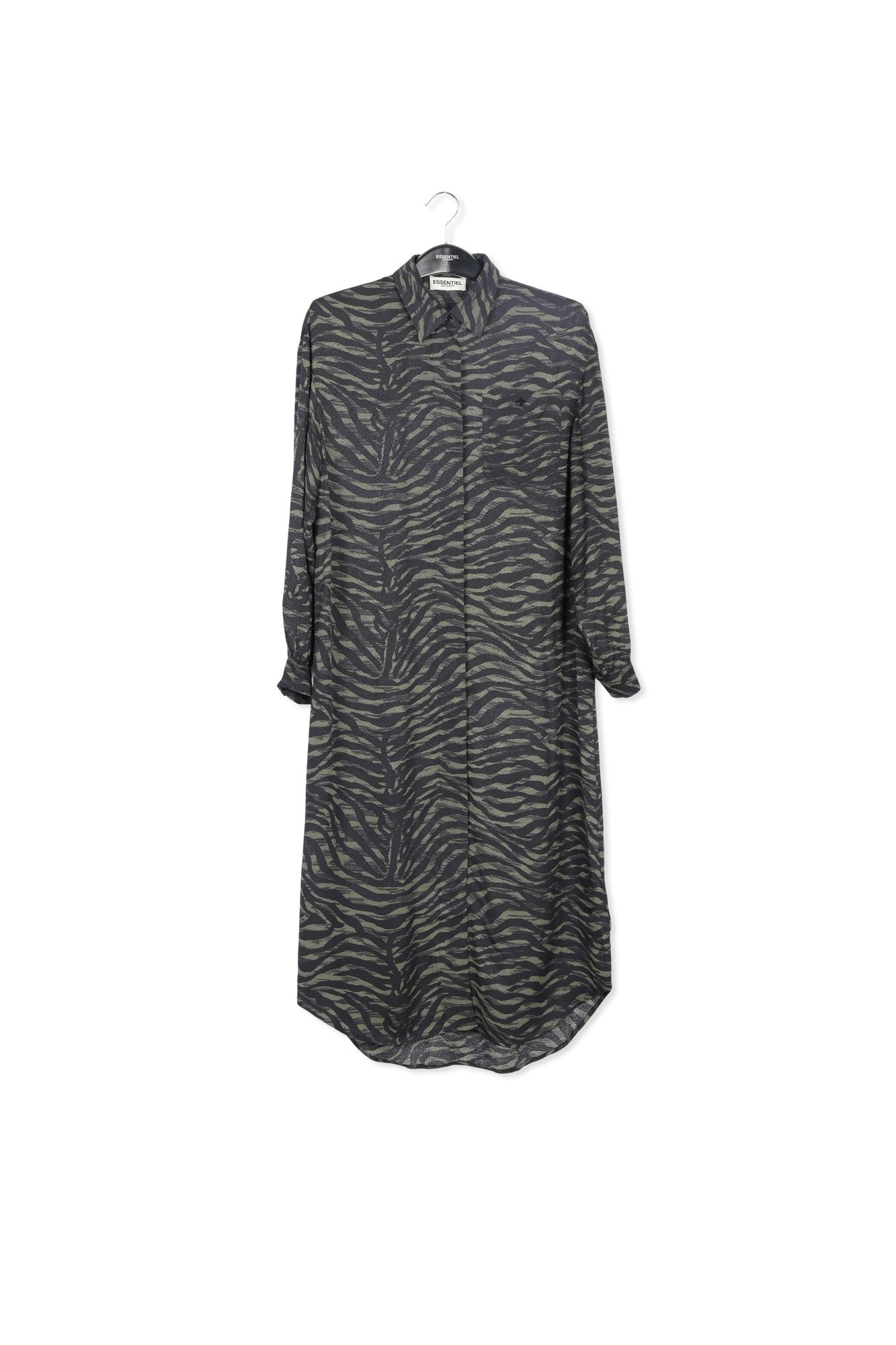 Robe chemise midi à  imprimé zèbre vert et noir RE—SSENTIEL | Essentiel second hand