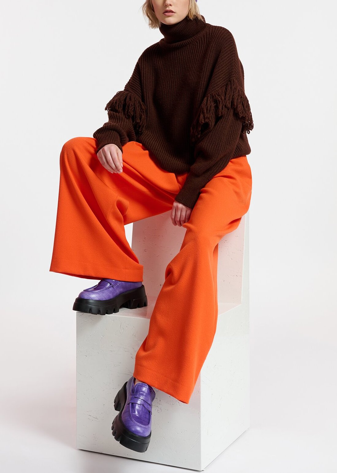 Dark brown knit sweater with fringes RE—SSENTIEL | Essentiel second hand