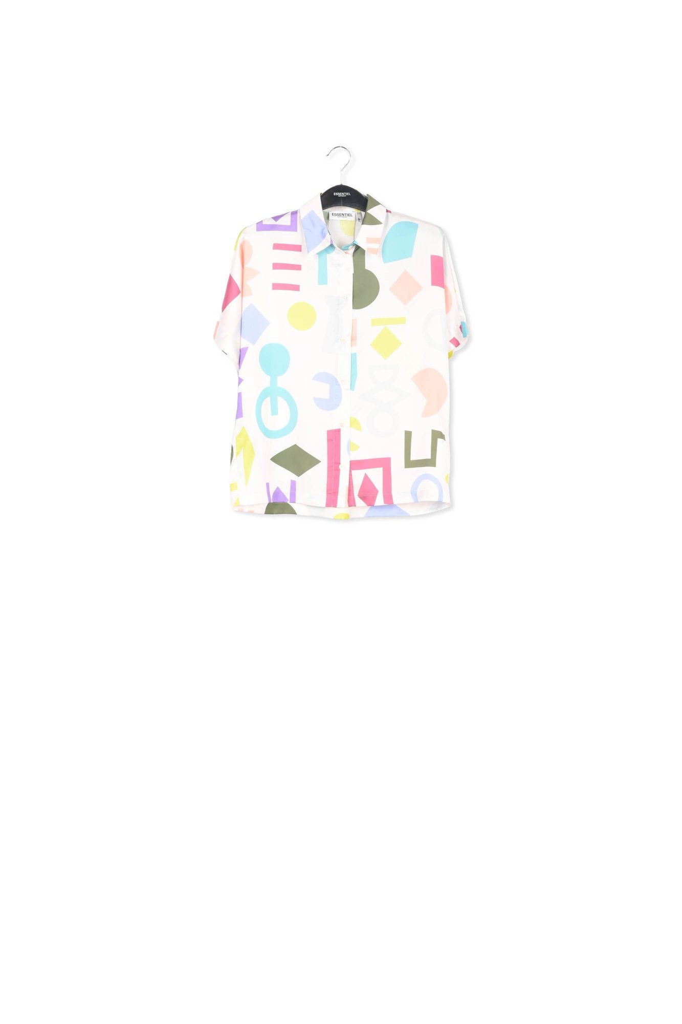 White abstract-printed satin shirt RE—SSENTIEL | Essentiel second hand