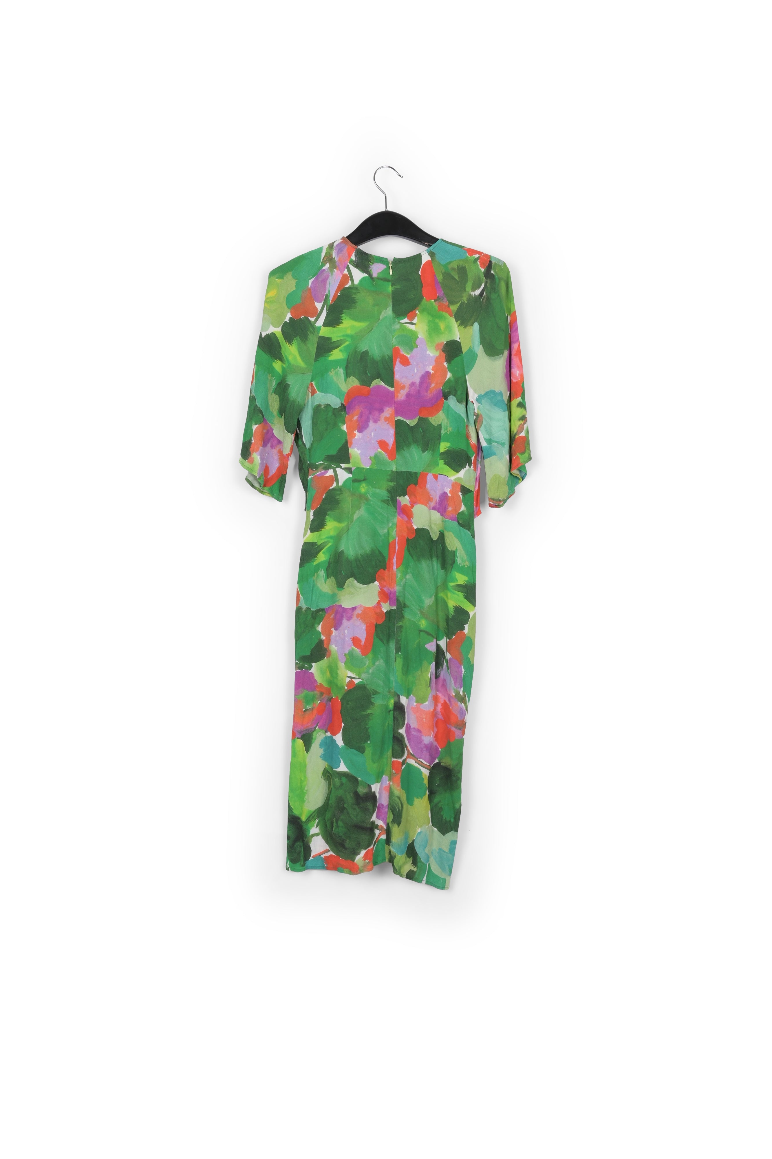 Green, lilac and orange watercolor-print midi dress RE—SSENTIEL | Essentiel second hand