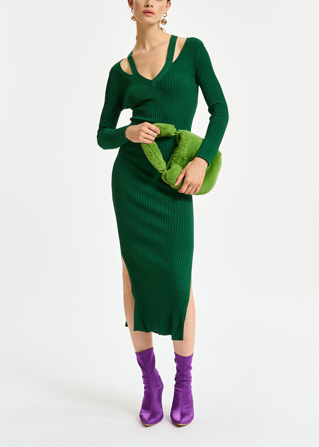 Dark green midi-length knit dress RE—SSENTIEL | Essentiel second hand