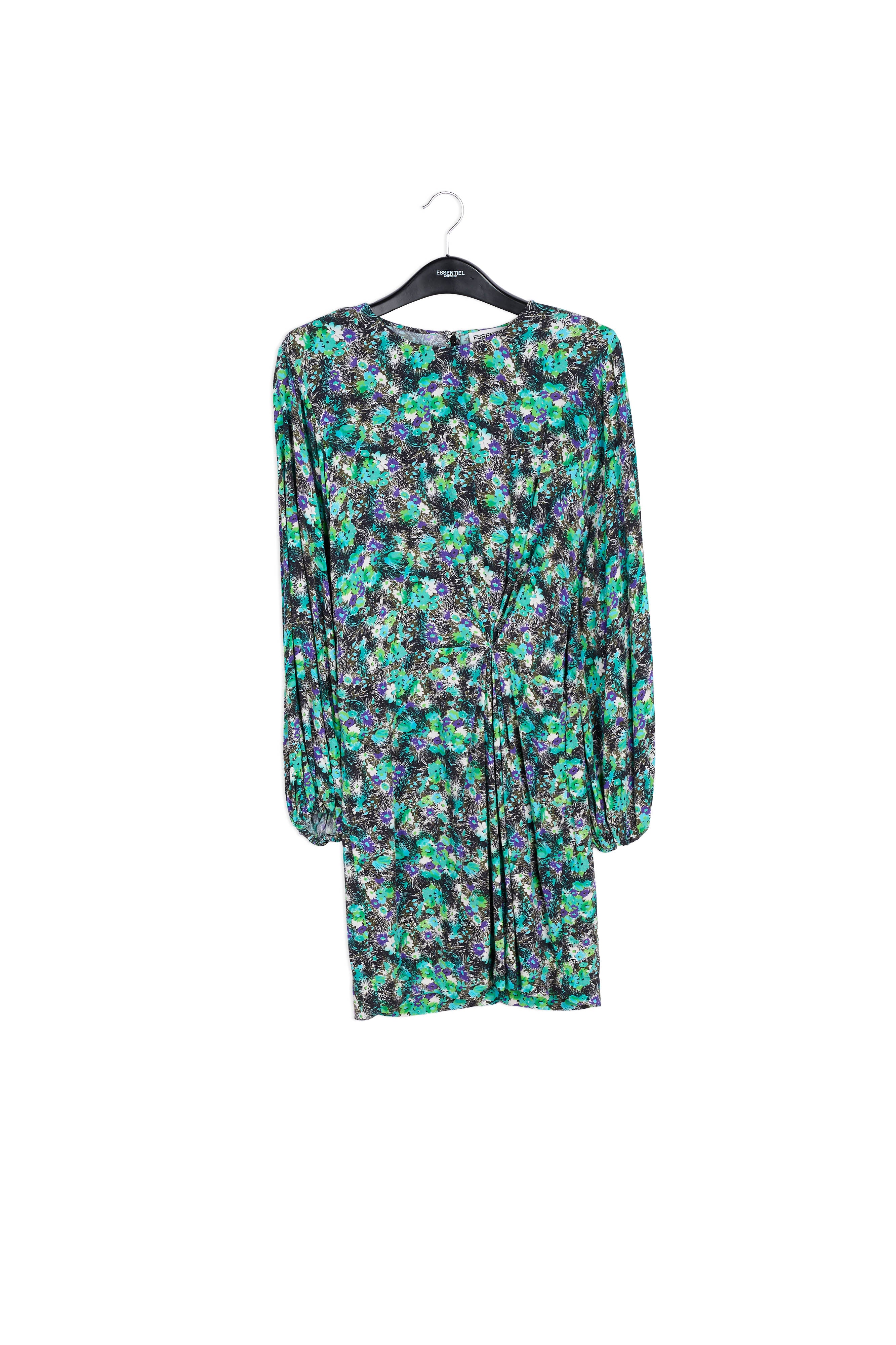 Black and blue floral print mini dress RE—SSENTIEL | Essentiel second hand
