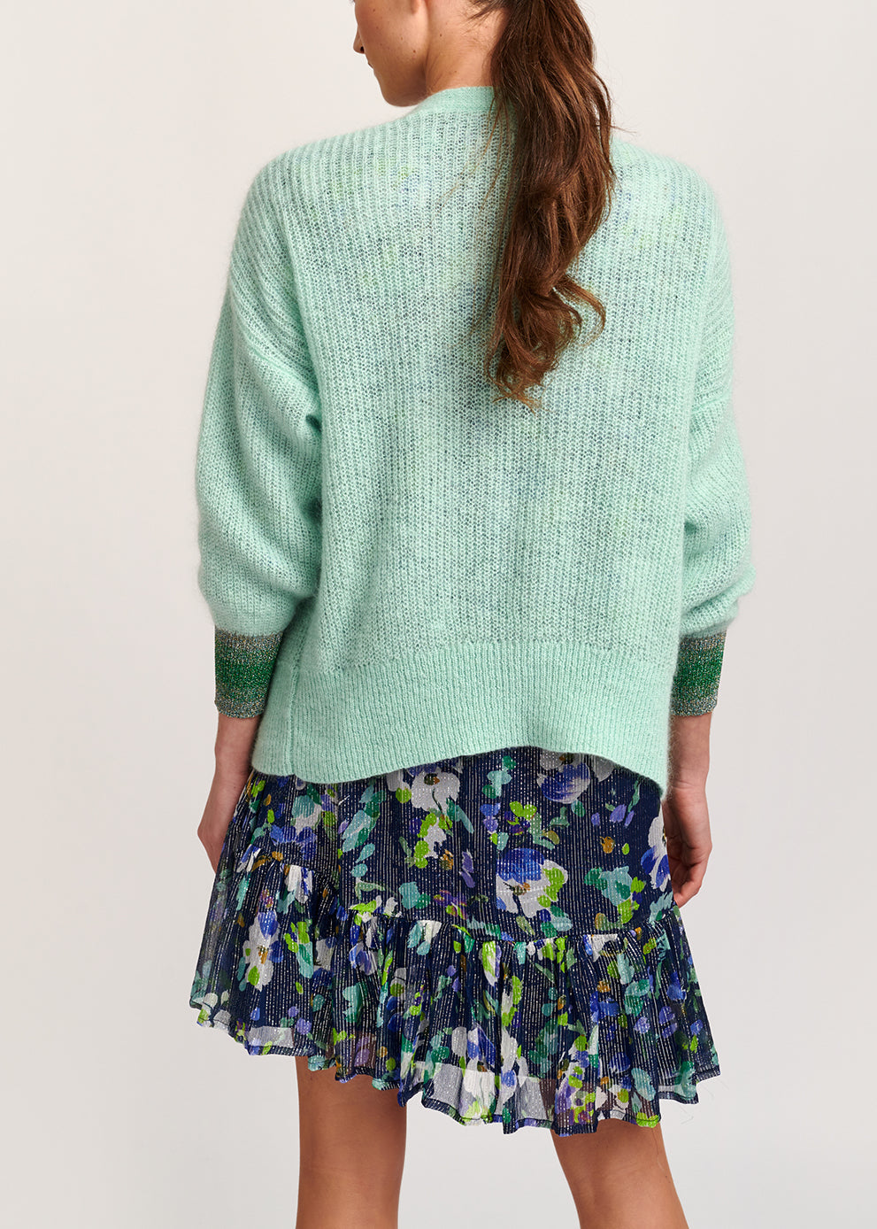 Mint green mohair-blend cardigan with metallic cuffs RE—SSENTIEL | Essentiel second hand