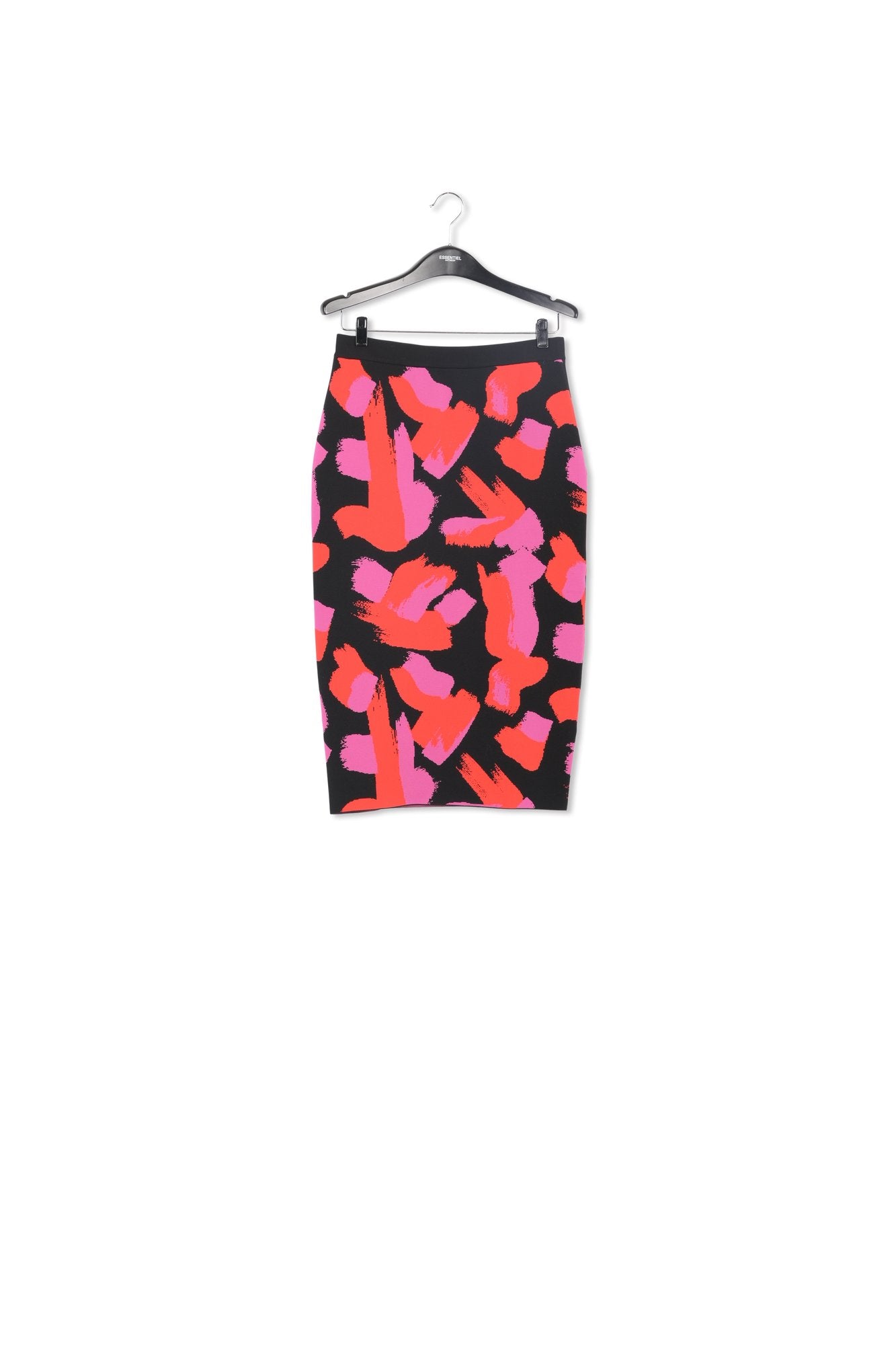 Midirok in zwart, rood en fuchsia jacquard RE—SSENTIEL | Essentiel second hand