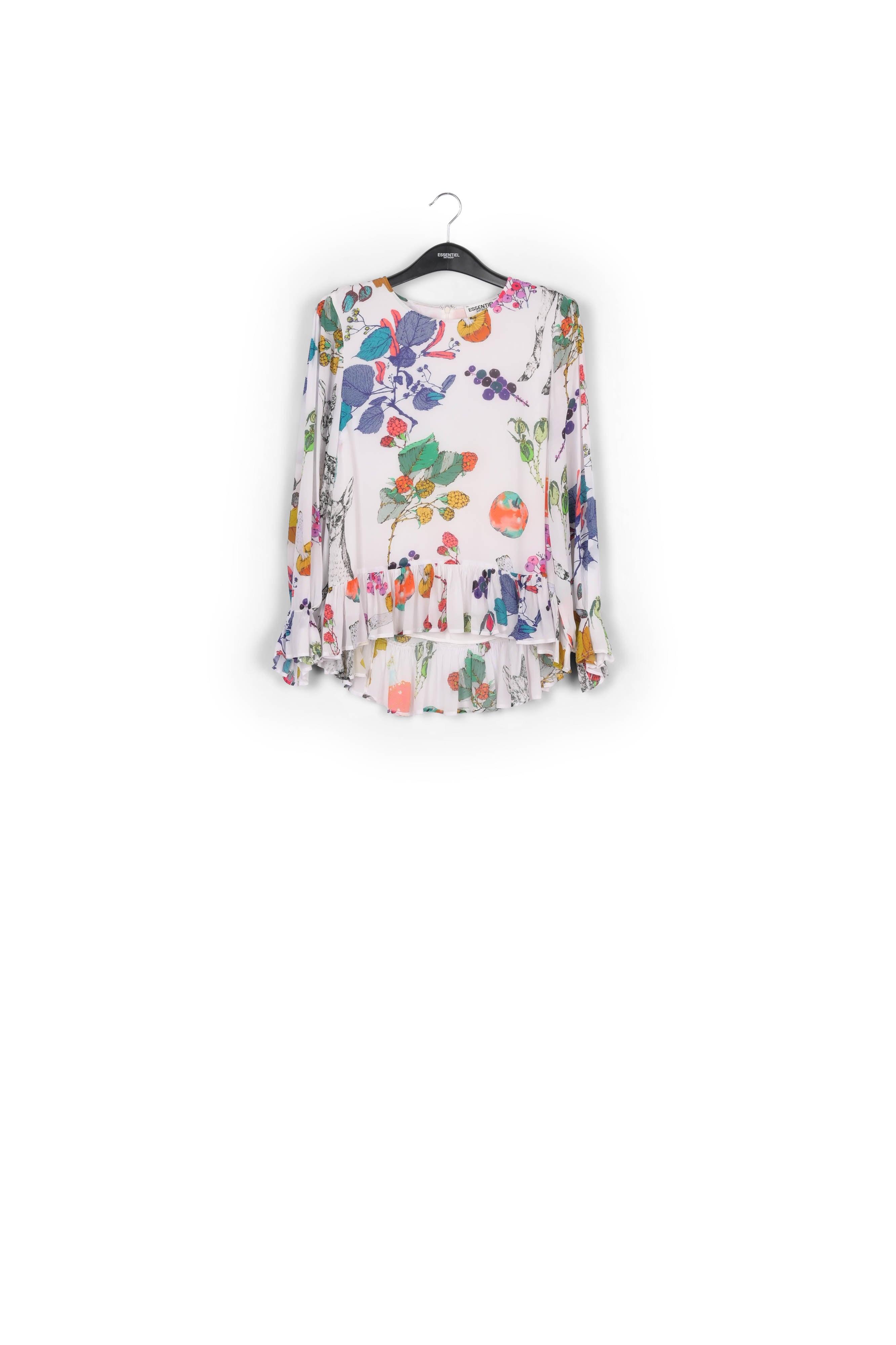 Off white peplum blouse with deer print RE—SSENTIEL | Essentiel second hand