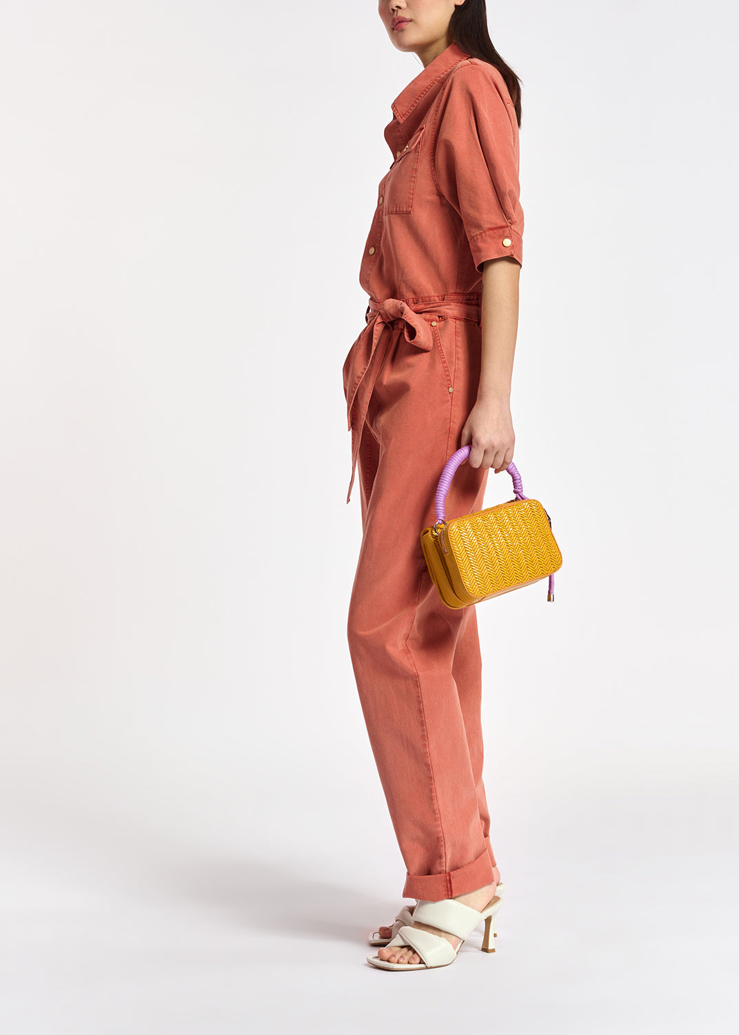 Dark orange relaxed fit cotton-blend jumpsuit RE—SSENTIEL | Essentiel second hand