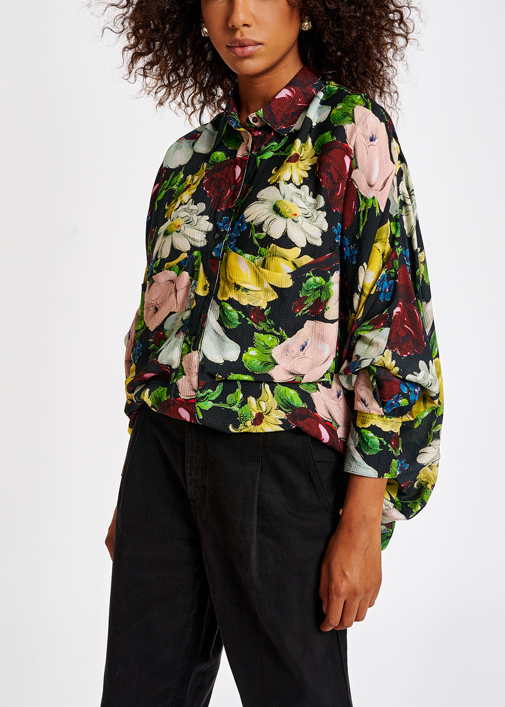 Zwart oversized hemd met print RE—SSENTIEL | Essentiel second hand