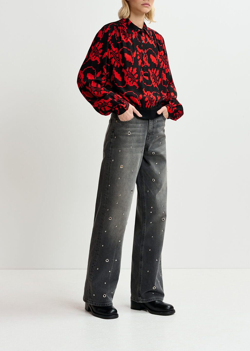 Polo noir et rouge à imprimé fleuri RE—SSENTIEL | Essentiel second hand