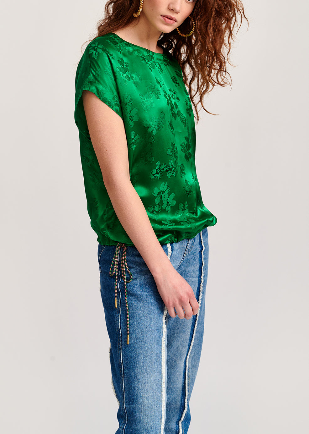 Groene top van bloemenjacquard RE—SSENTIEL | Essentiel second hand