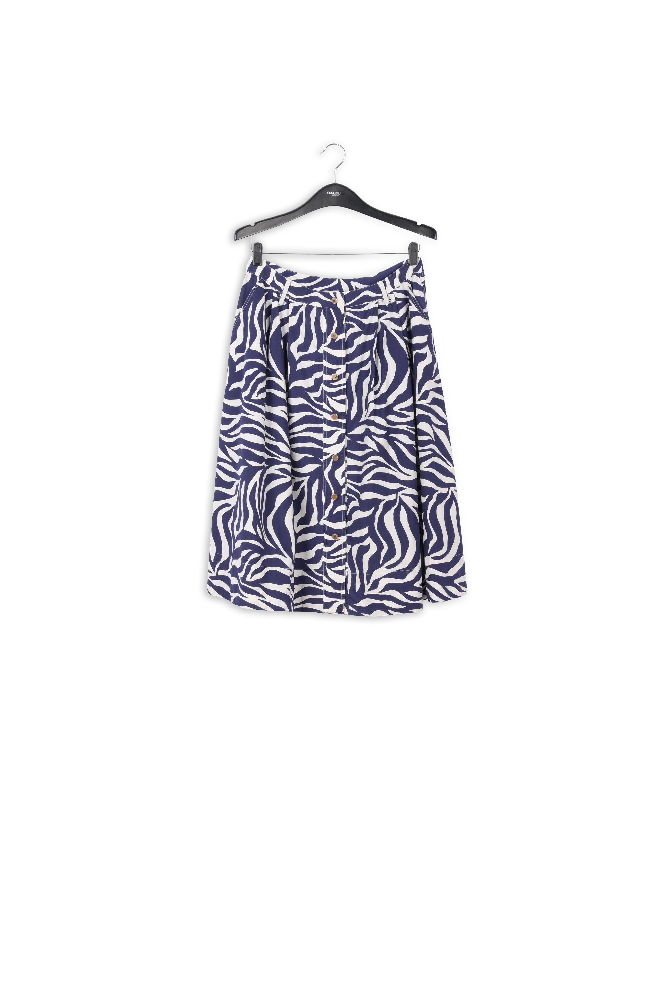 Off-white and navy blue zebra-print cotton midi skirt RE—SSENTIEL | Essentiel second hand