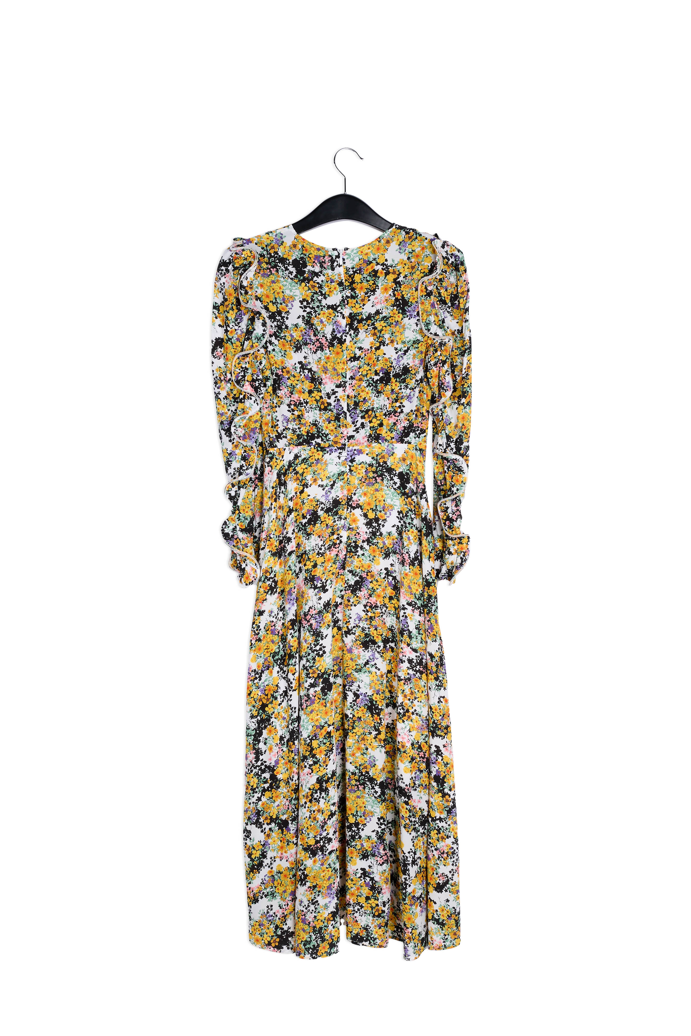 Gebroken witte maxi-jurk met bloemen en ruches RE—SSENTIEL | Essentiel second hand