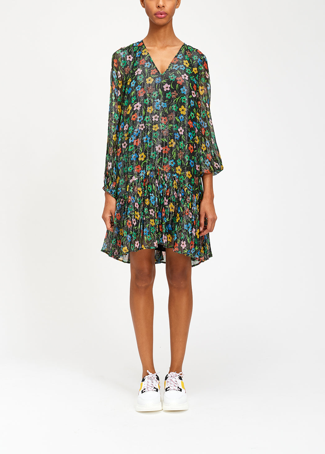 Black floral print dress with flared hem RE—SSENTIEL | Essentiel second hand