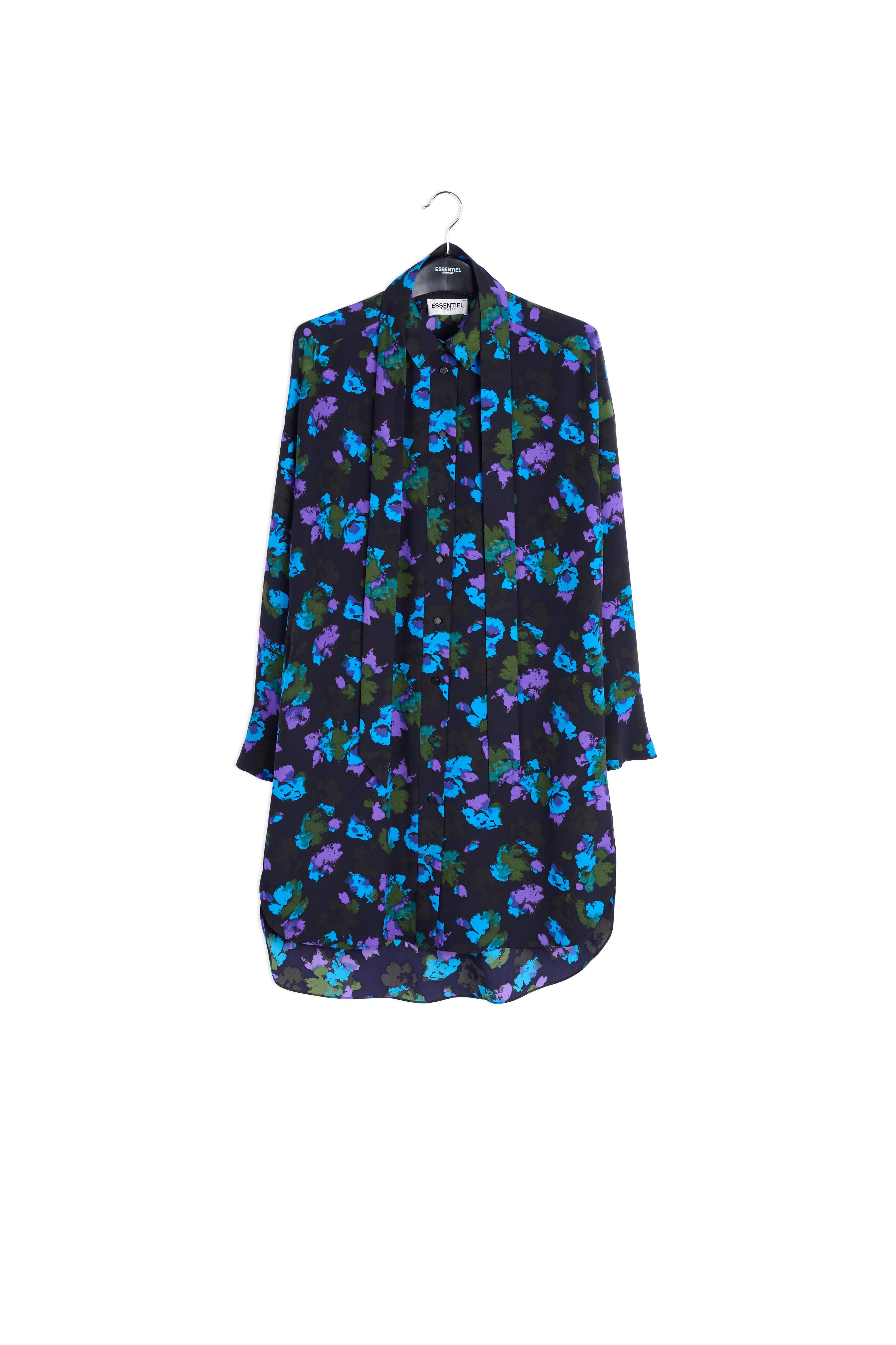 Midi-hemdjurk met zwart en rode bloemenprint RE—SSENTIEL | Essentiel second hand