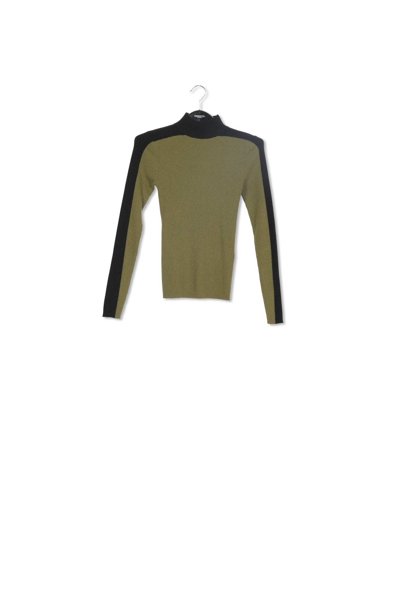 Khaki and black two-tone turtleneck knit sweater RE—SSENTIEL | Essentiel second hand