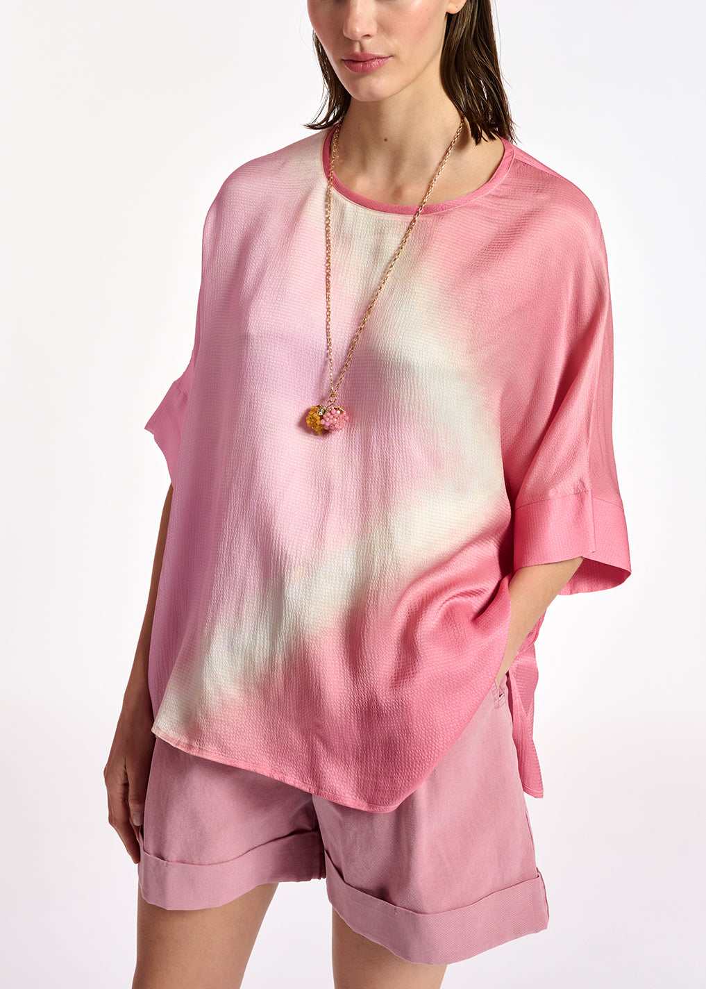 Light pink boxy tie-dye print top RE—SSENTIEL | Essentiel second hand