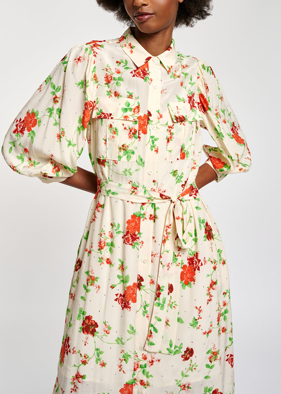 Off-white floral print shirt dress RE—SSENTIEL | Essentiel second hand