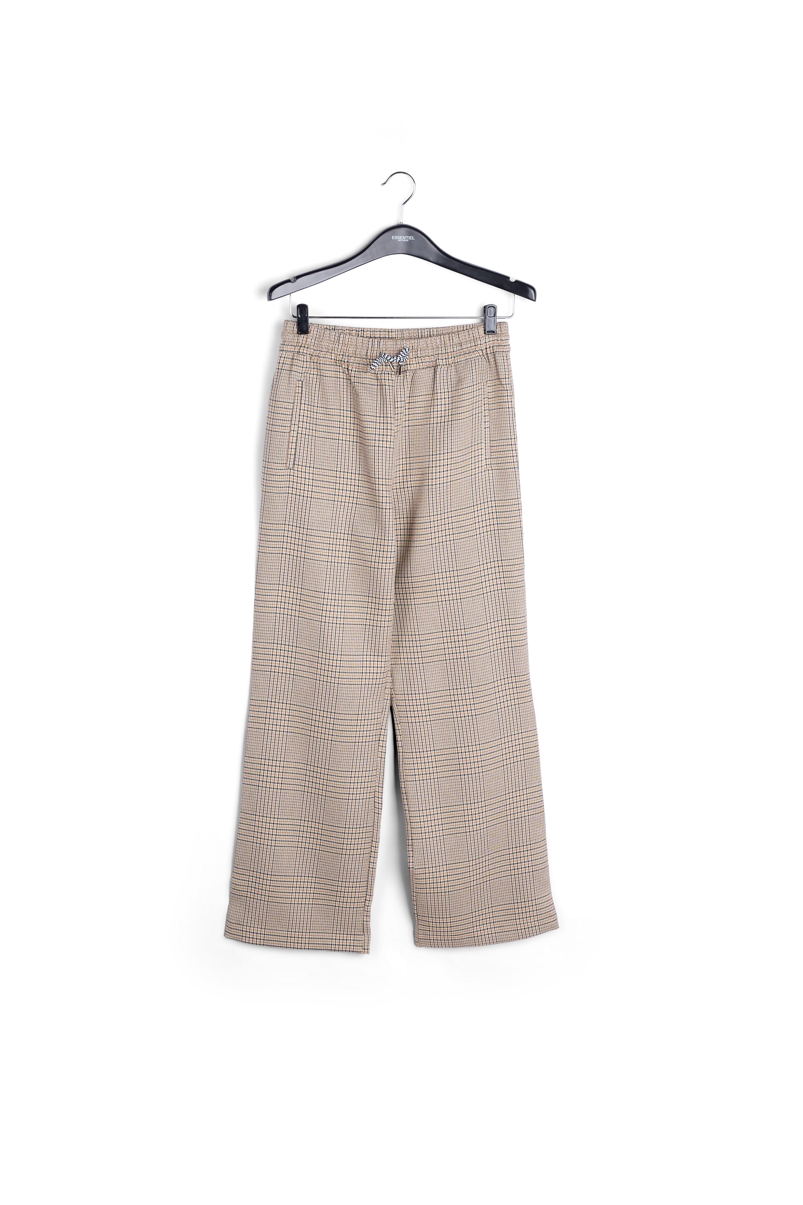 Beige geruite broek met wijde pijpen RE—SSENTIEL | Essentiel second hand