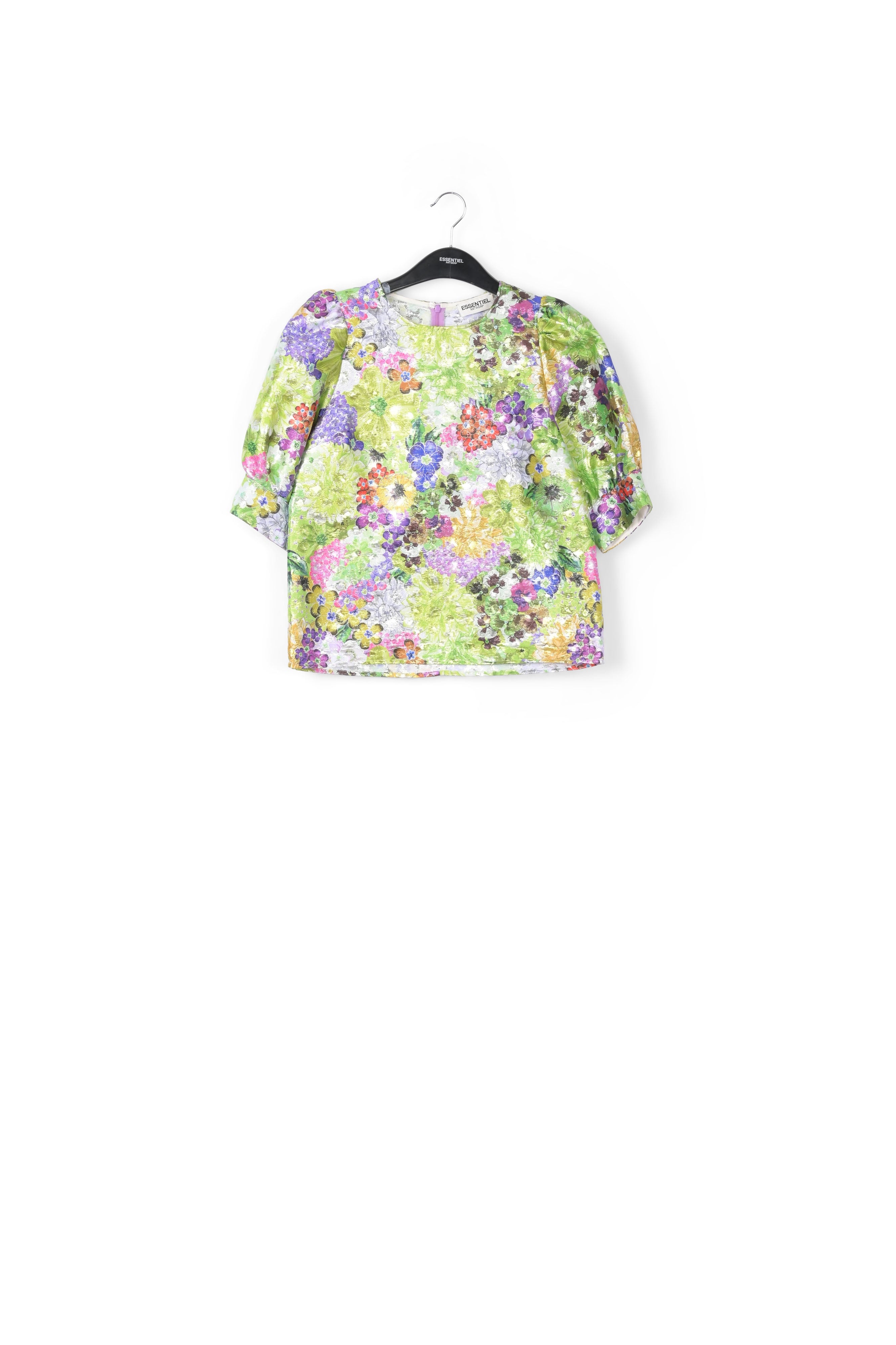 Multicolored floral-print puff sleeve top RE—SSENTIEL | Essentiel second hand