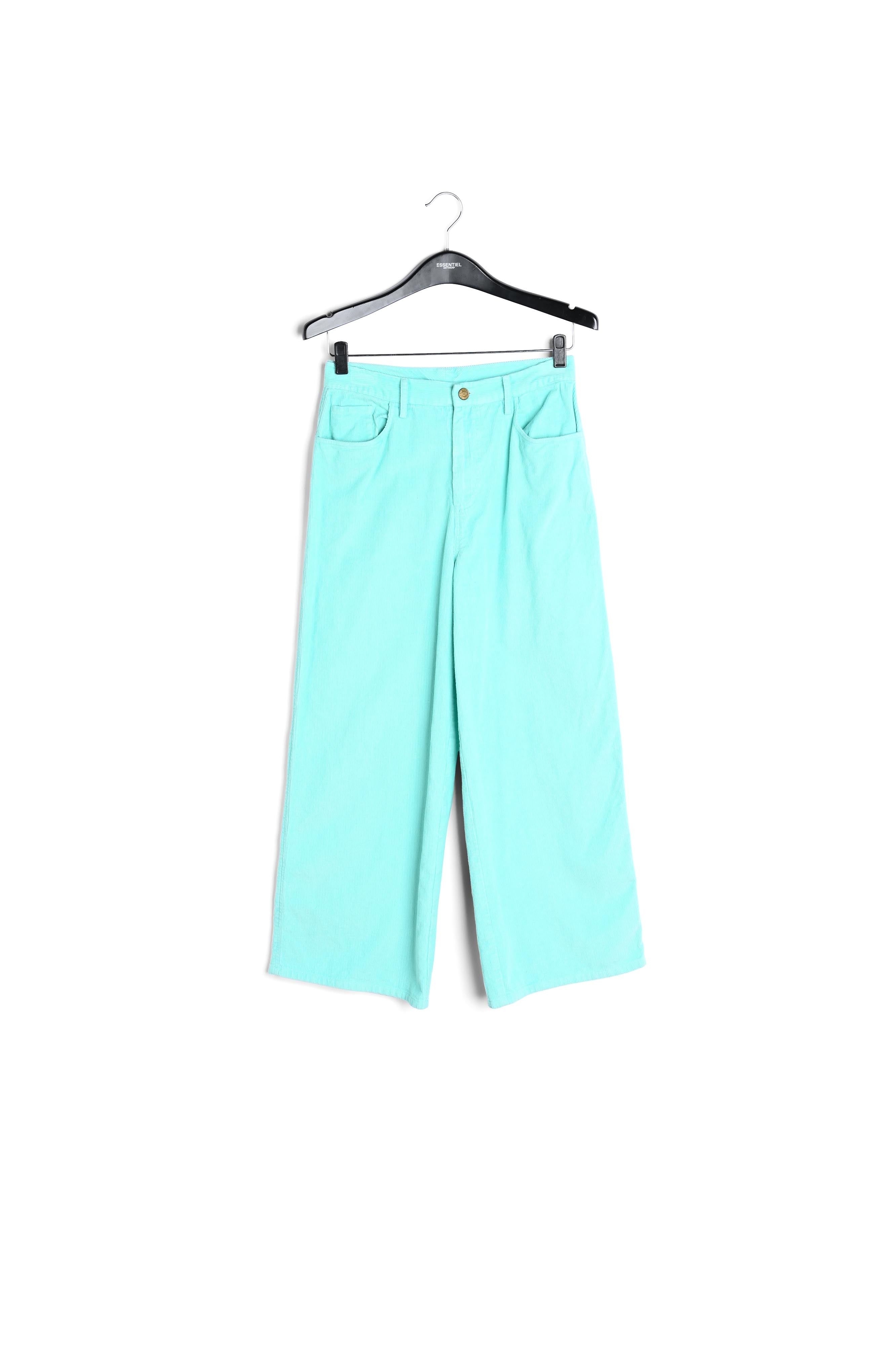 Pantalon 7/8ème jambes larges en velours turquoise RE—SSENTIEL | Essentiel second hand