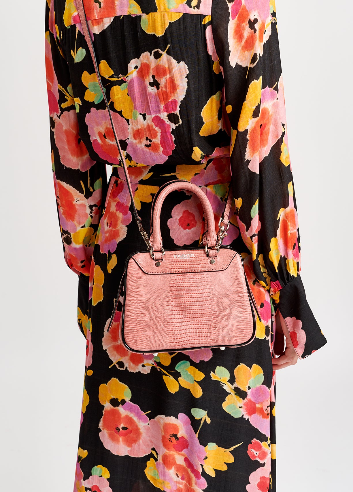 Black floral-print midi dress RE—SSENTIEL | Essentiel second hand