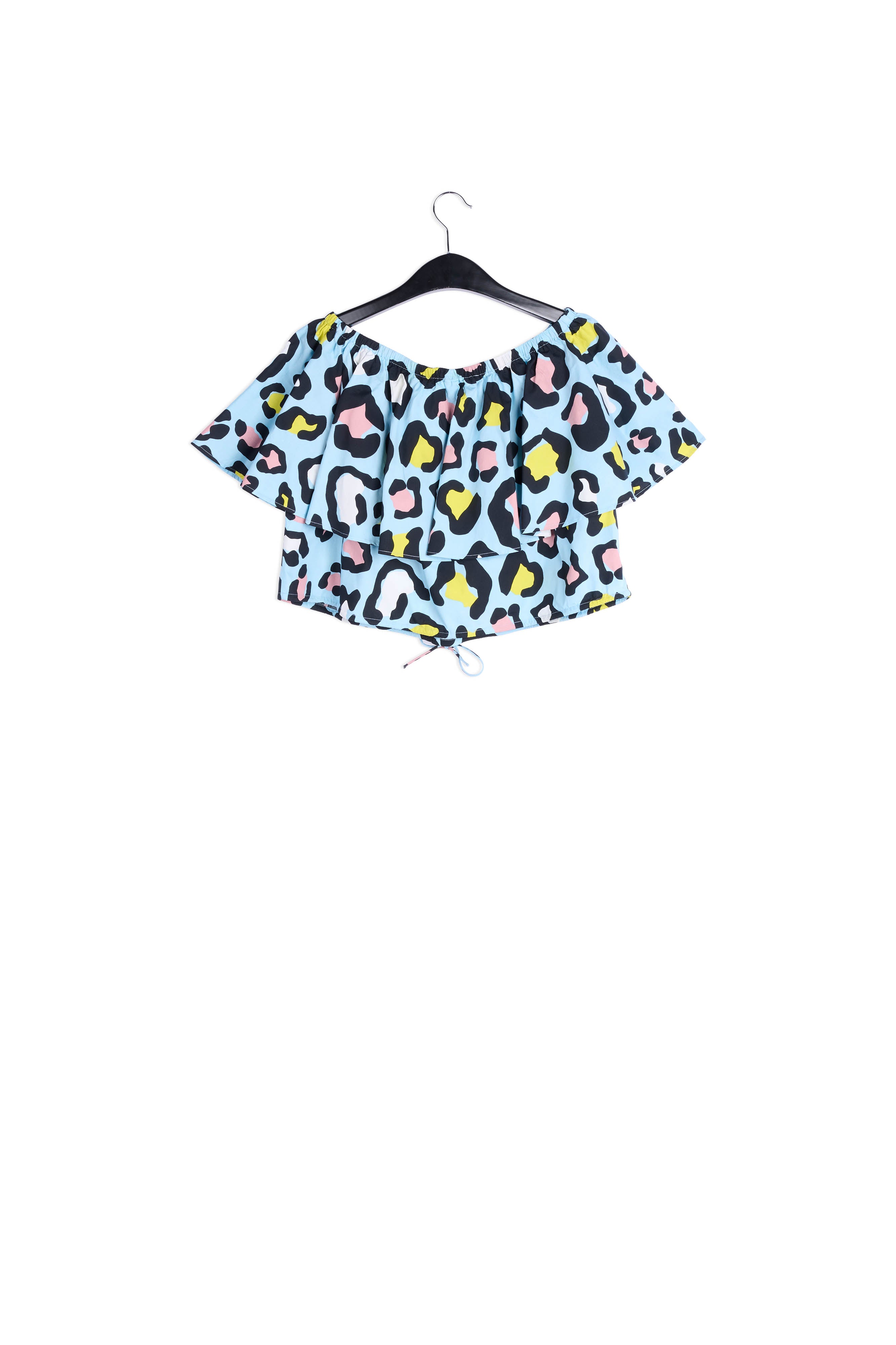 Light blue leopard-print off-shoulder top RE—SSENTIEL | Essentiel second hand