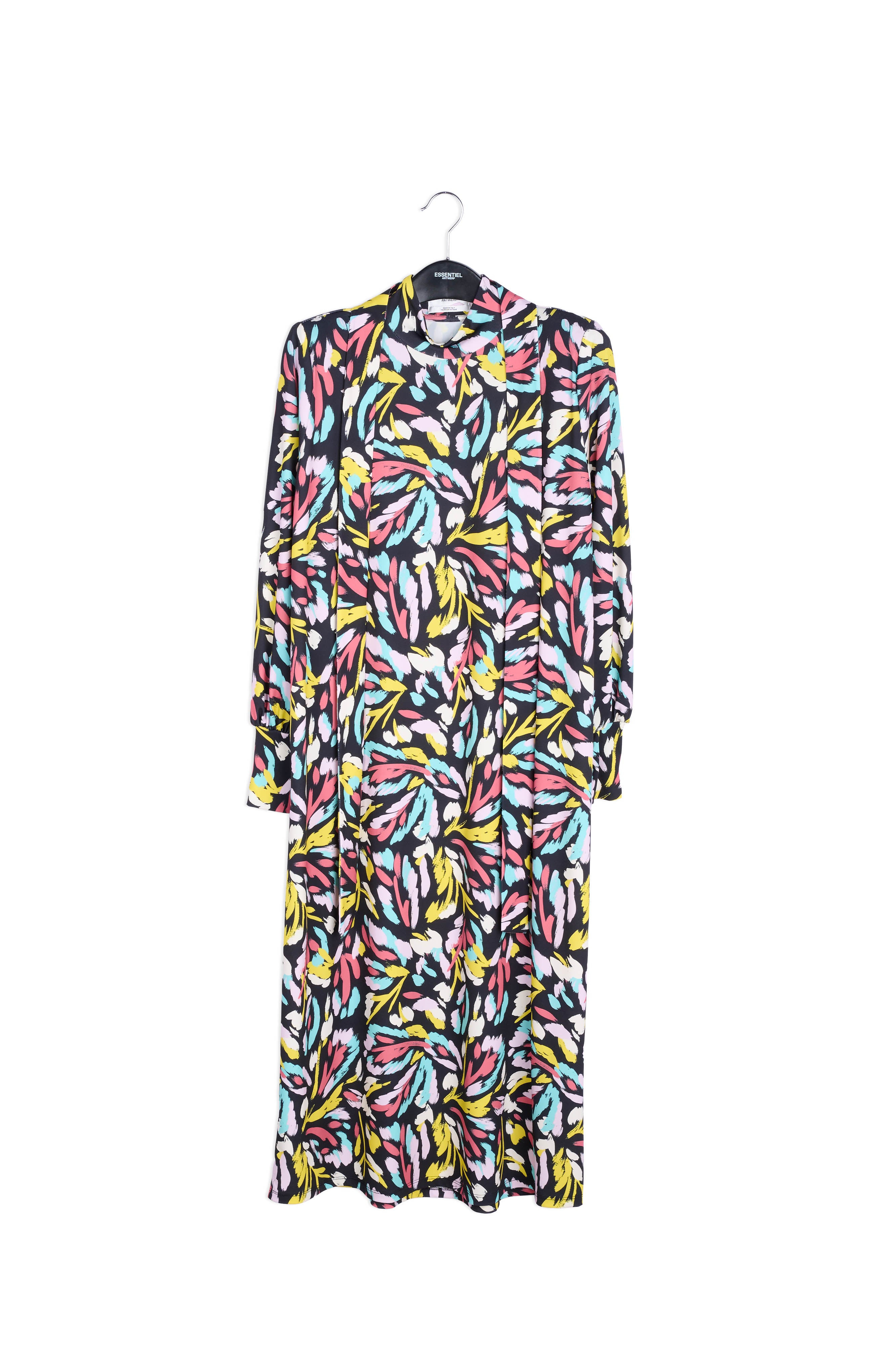 Black, yellow and lilac stretch-jersey midi dress RE—SSENTIEL | Essentiel second hand