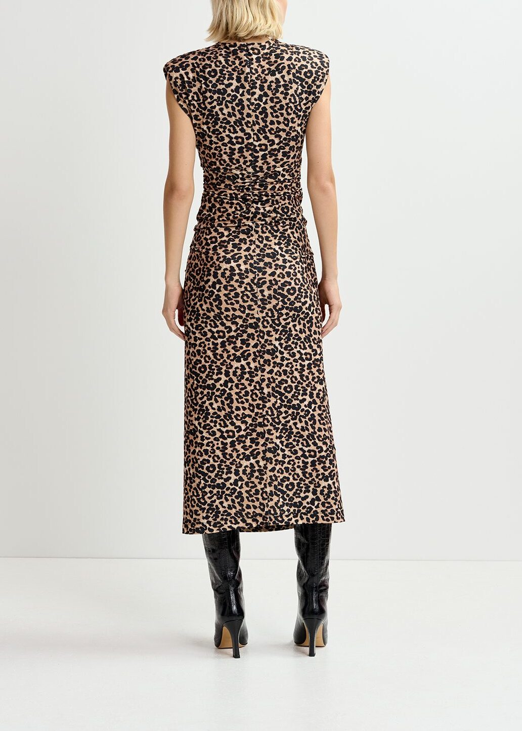 Robe mi-longue brune en jersey à imprimé léopard RE—SSENTIEL | Essentiel second hand