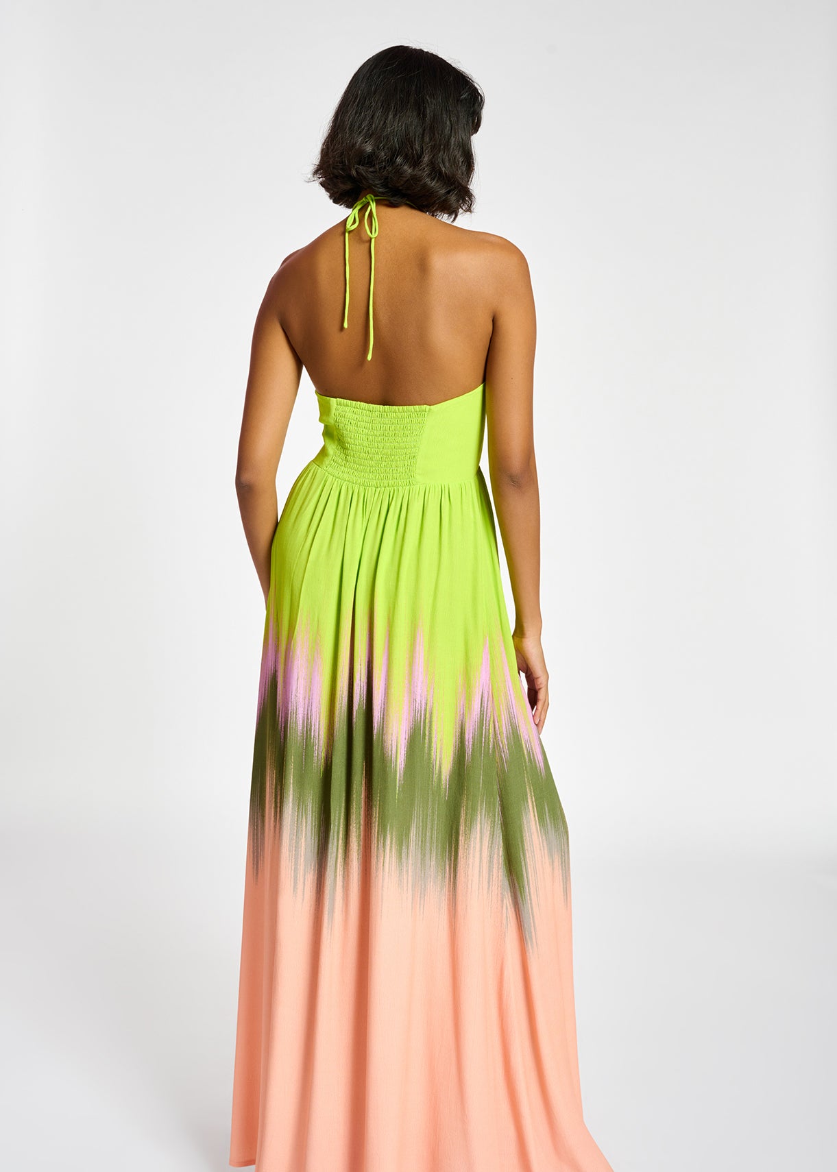 Robe maxi vert citron, pêche et kaki RE—SSENTIEL | Essentiel second hand