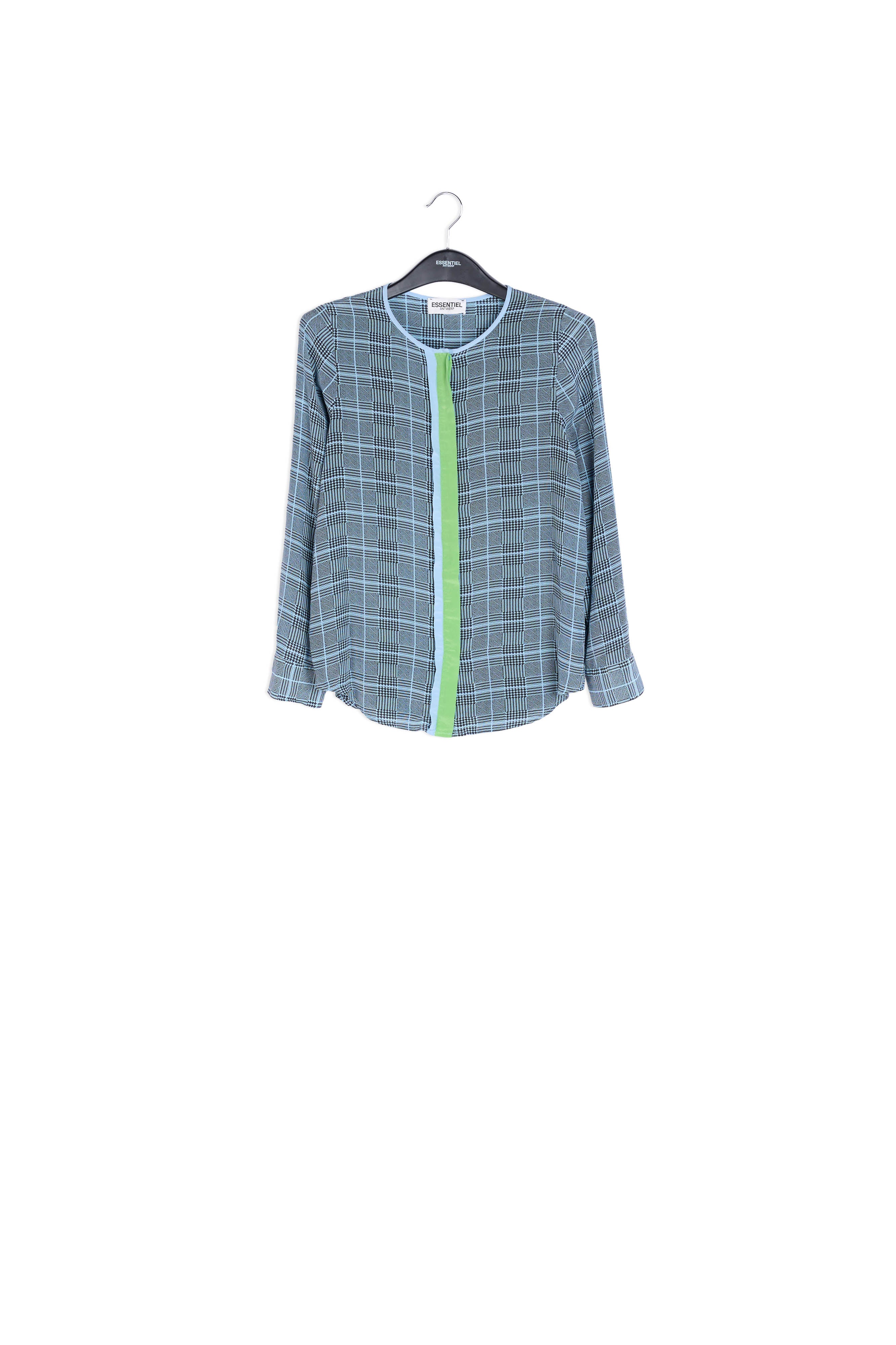 Large check blue print blouse with contrasting stripe RE—SSENTIEL | Essentiel second hand