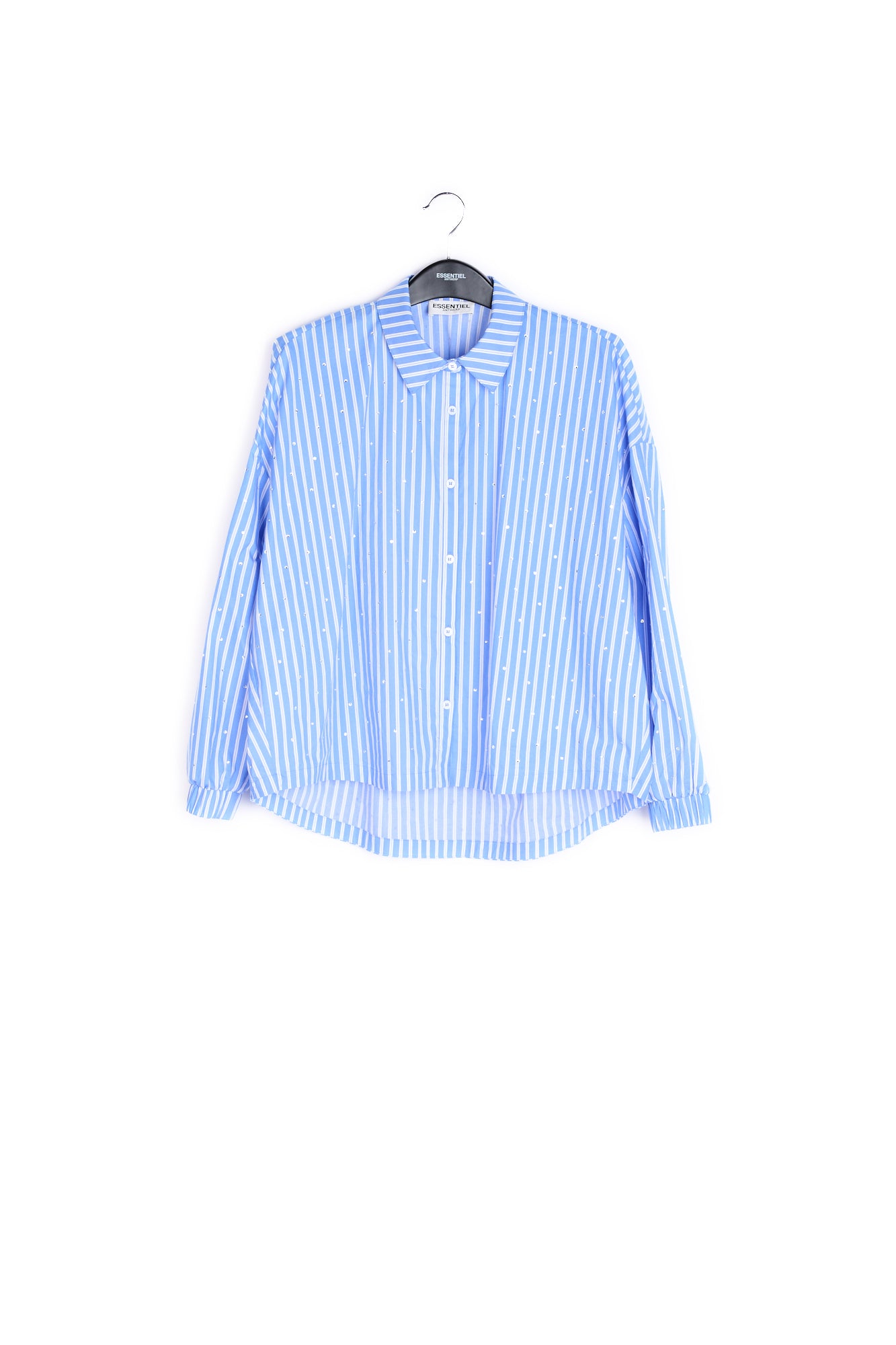 Light blue striped cotton-poplin shirt with rhinestones RE—SSENTIEL | Essentiel second hand