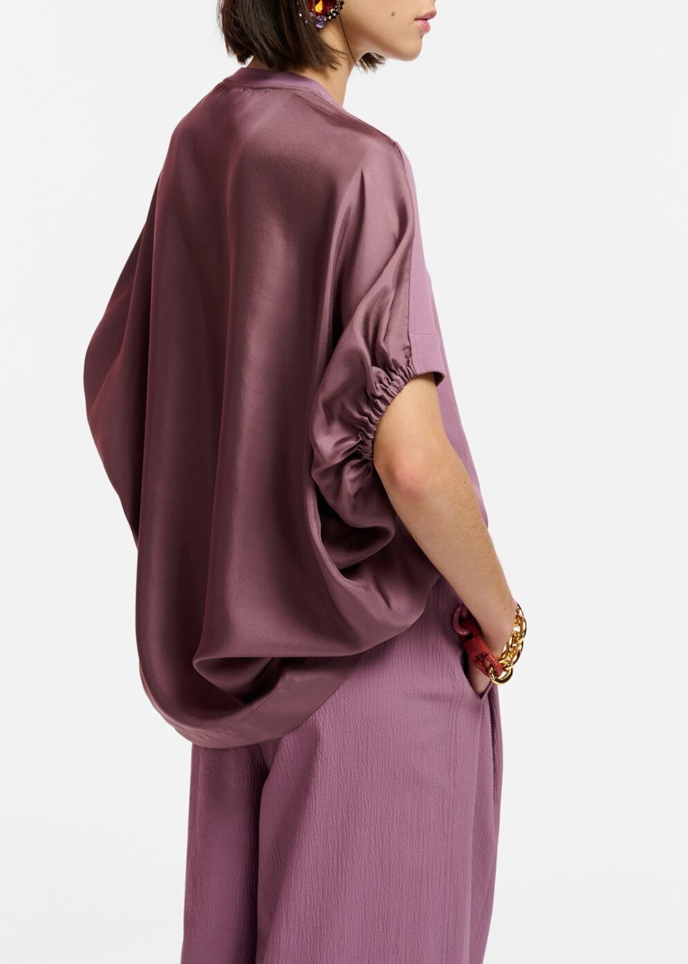 Mauve T-shirt with silk back panel RE—SSENTIEL | Essentiel second hand