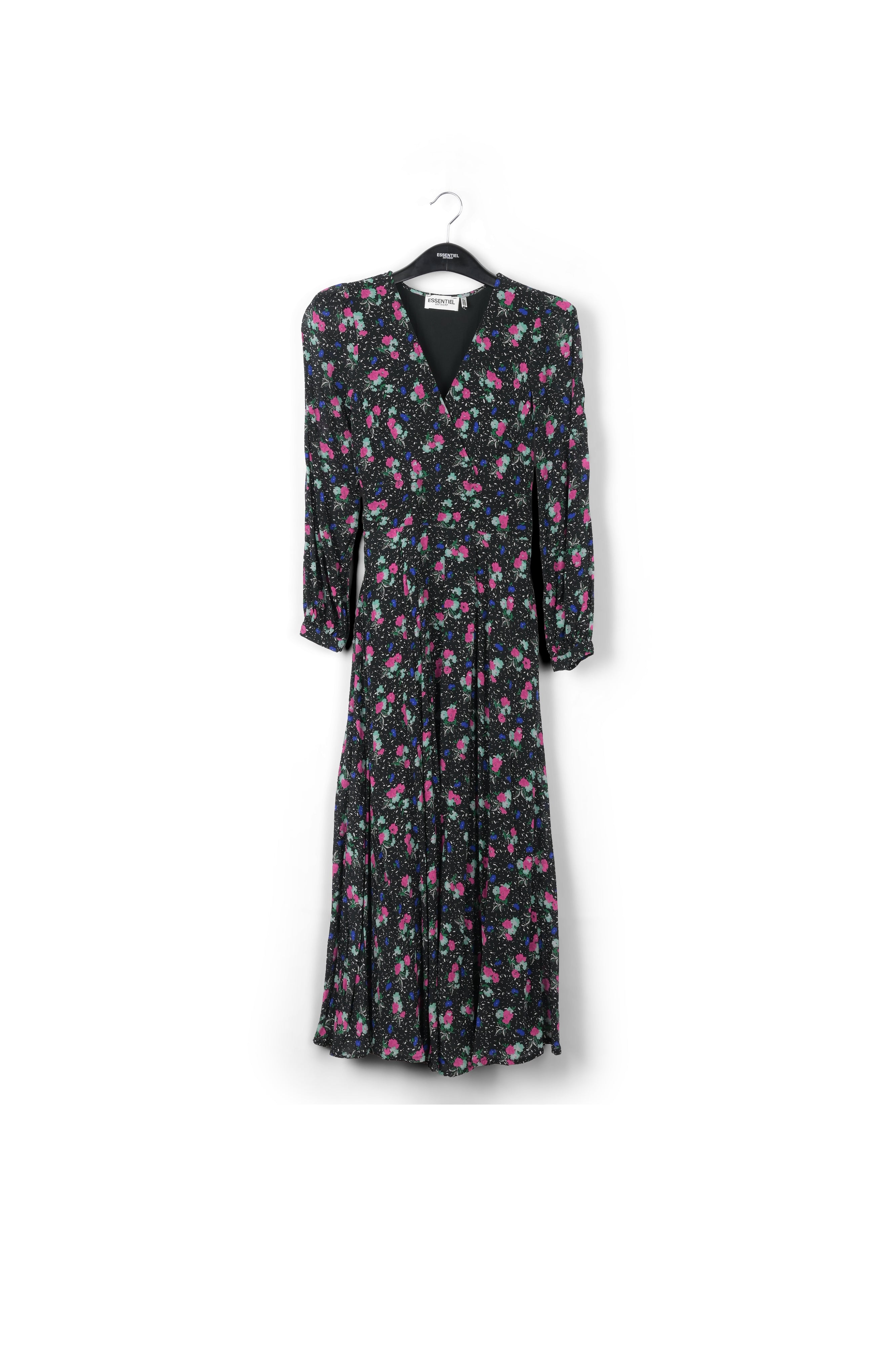 Black floral-print wrap maxi dress RE—SSENTIEL | Essentiel second hand