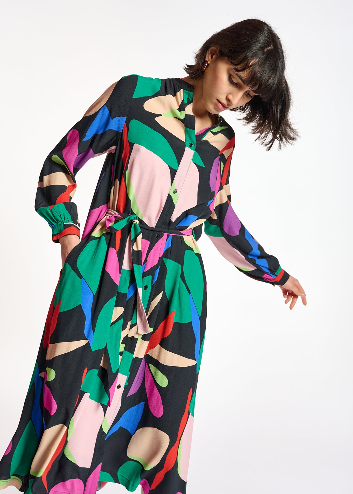 Black graphic-print shirt dress RE—SSENTIEL | Essentiel second hand