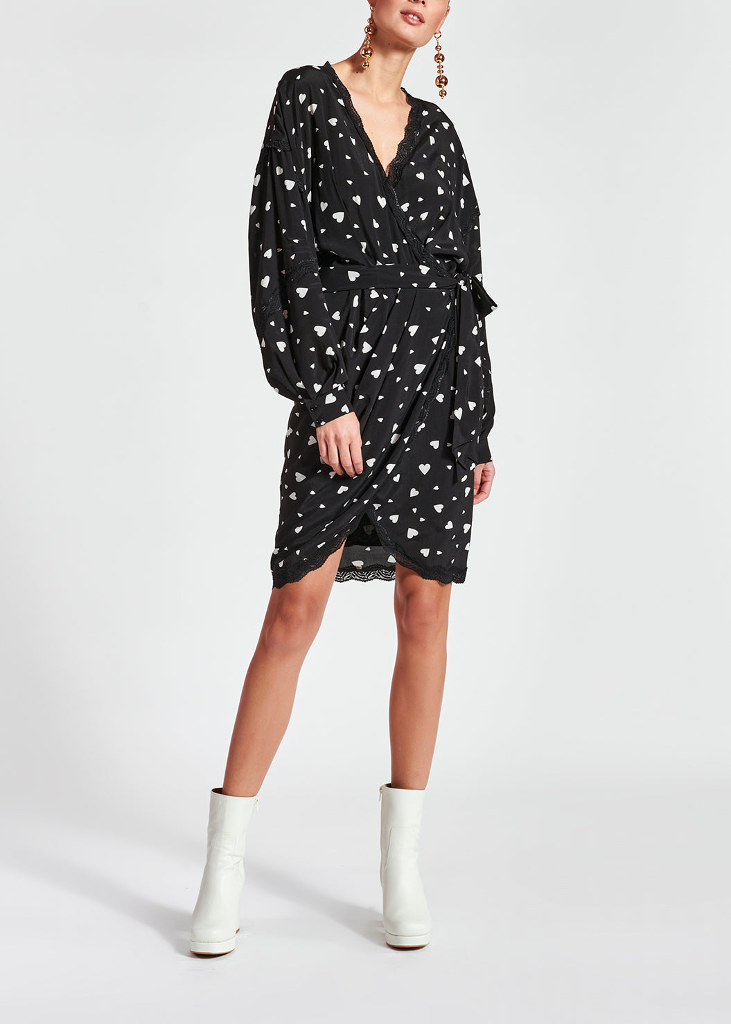 Black heart-print mini wrap dress RE—SSENTIEL | Essentiel second hand